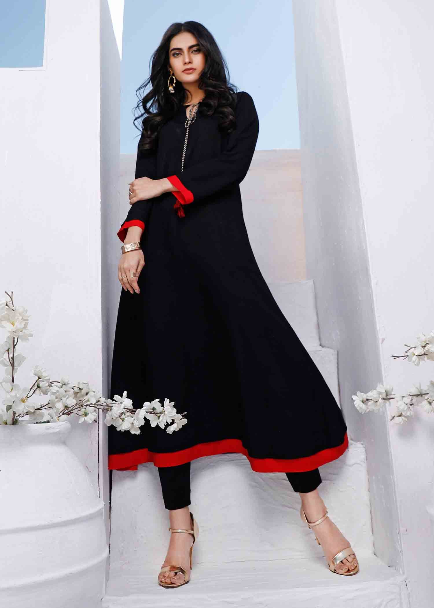 Nuqsh KH 010 Flowy Black A line Shirt. Slim Fit Pants Women 2pcs