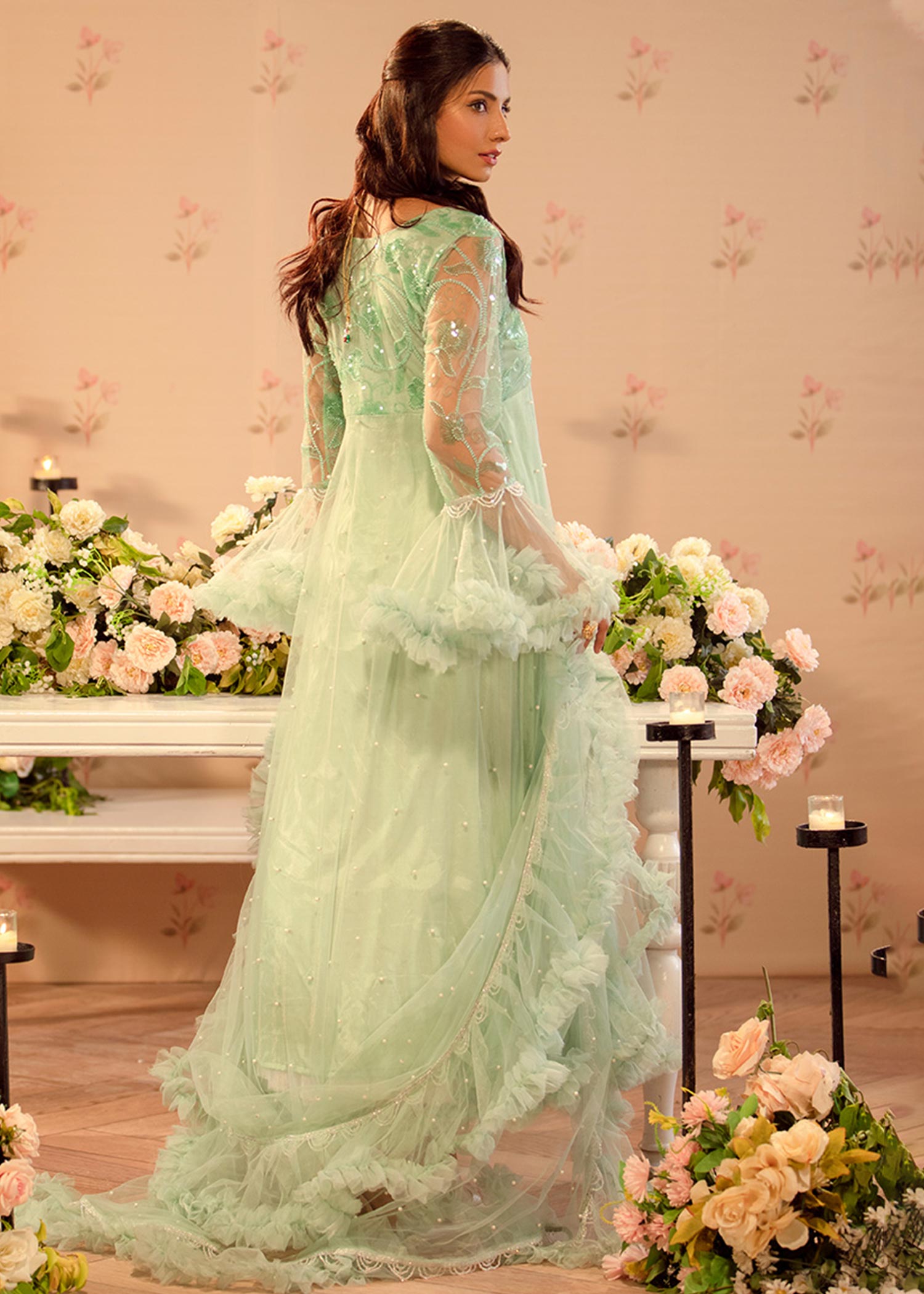 Chicophicial Mint Green Frill Pishwas Women 3pcs