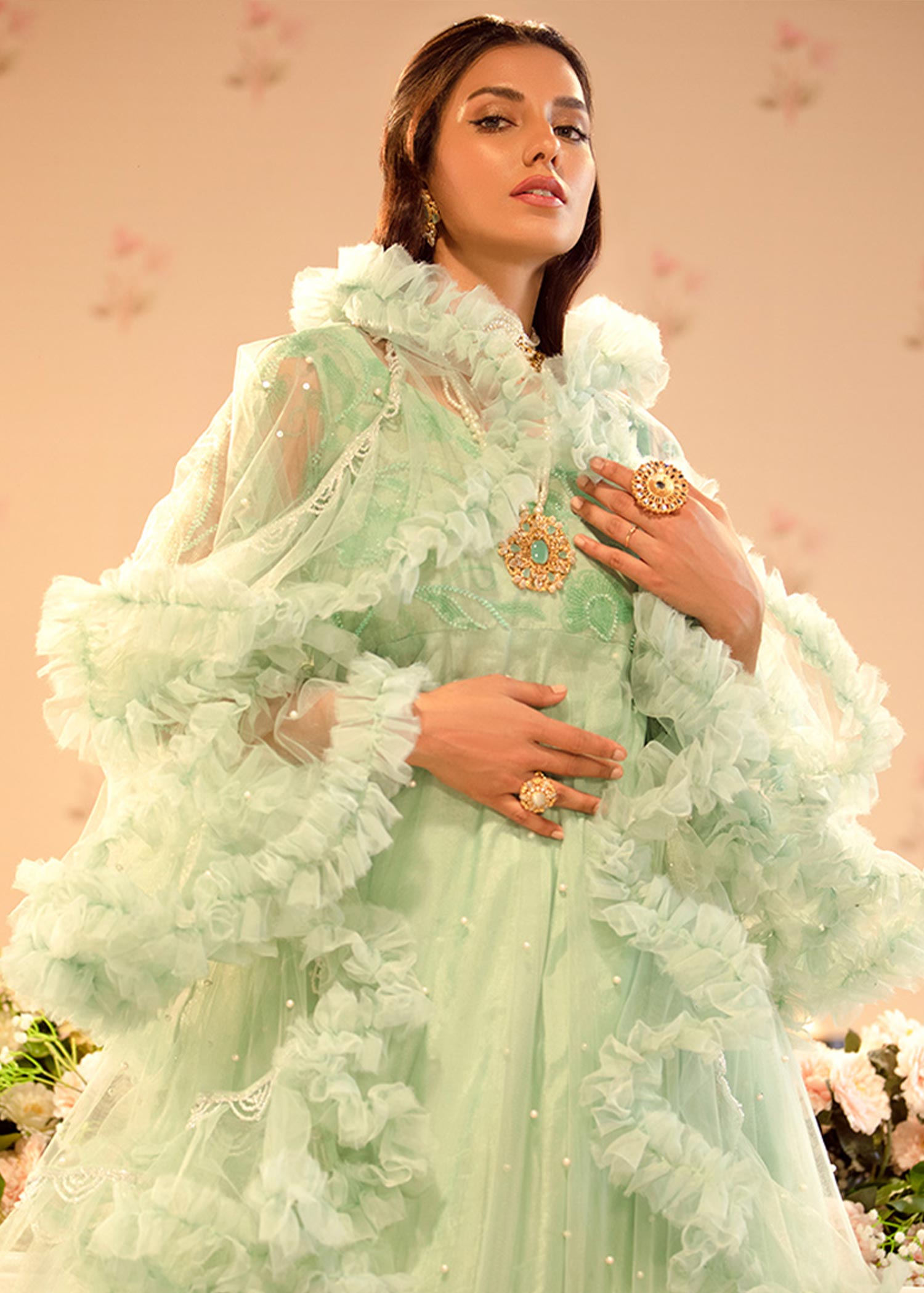 Chicophicial Mint Green Frill Pishwas Women 3pcs