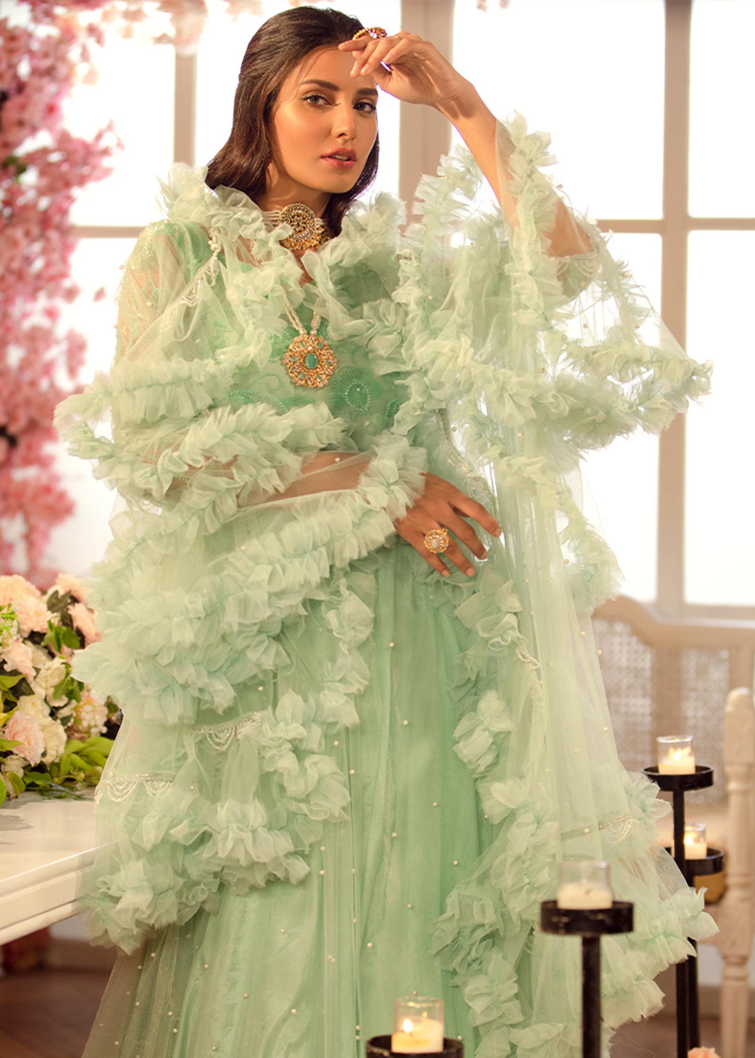 Chicophicial Mint Green Frill Pishwas Women 3pcs