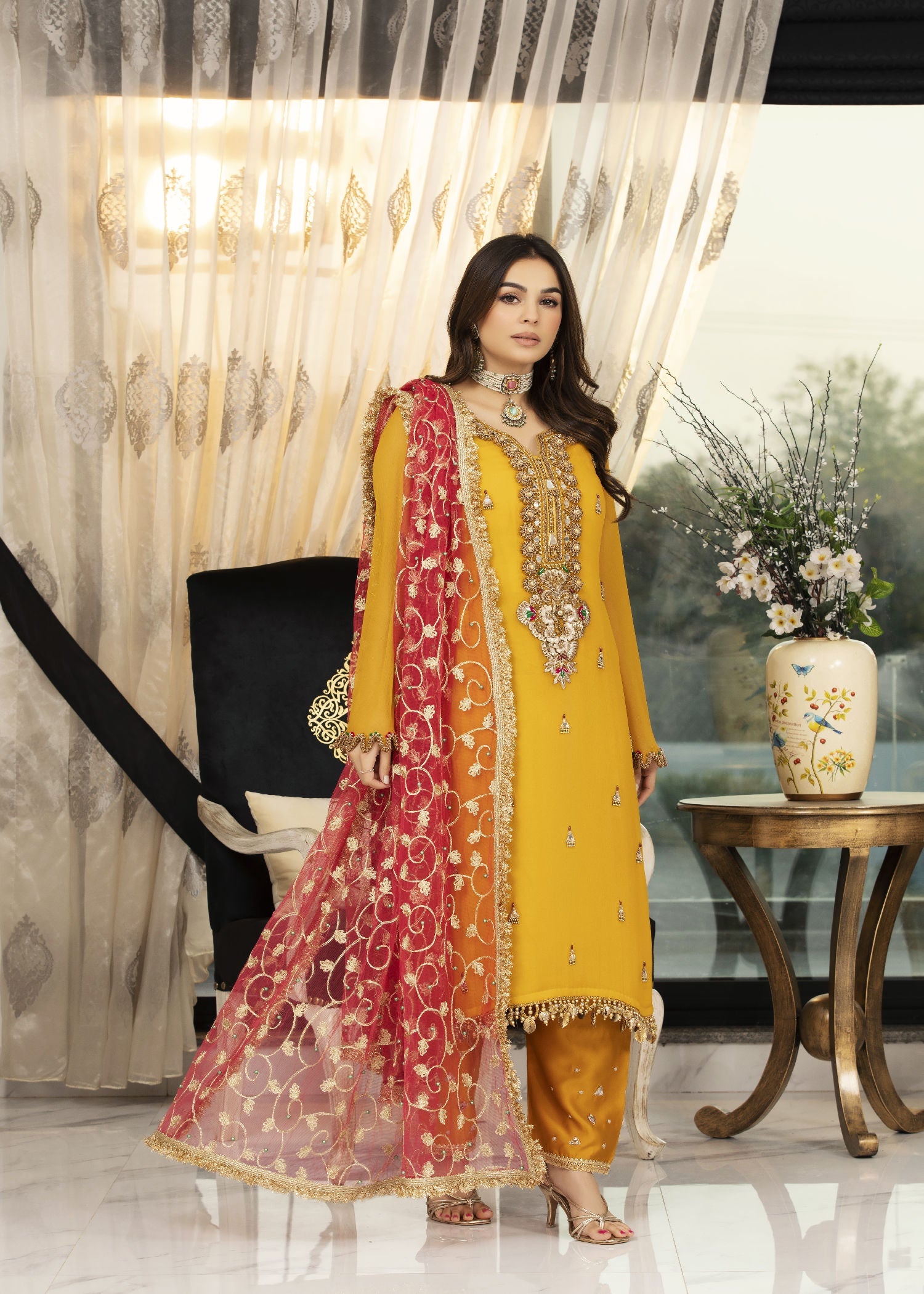 Khuda Baksh Creations Z 296 Mustard Women 4pcs
