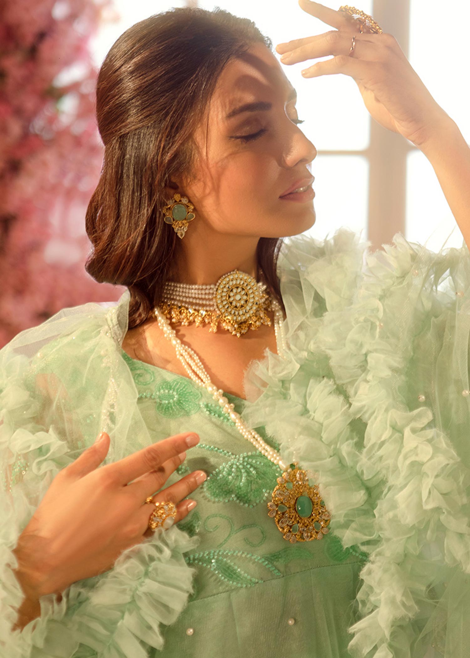 Chicophicial Mint Green Frill Pishwas Women 3pcs