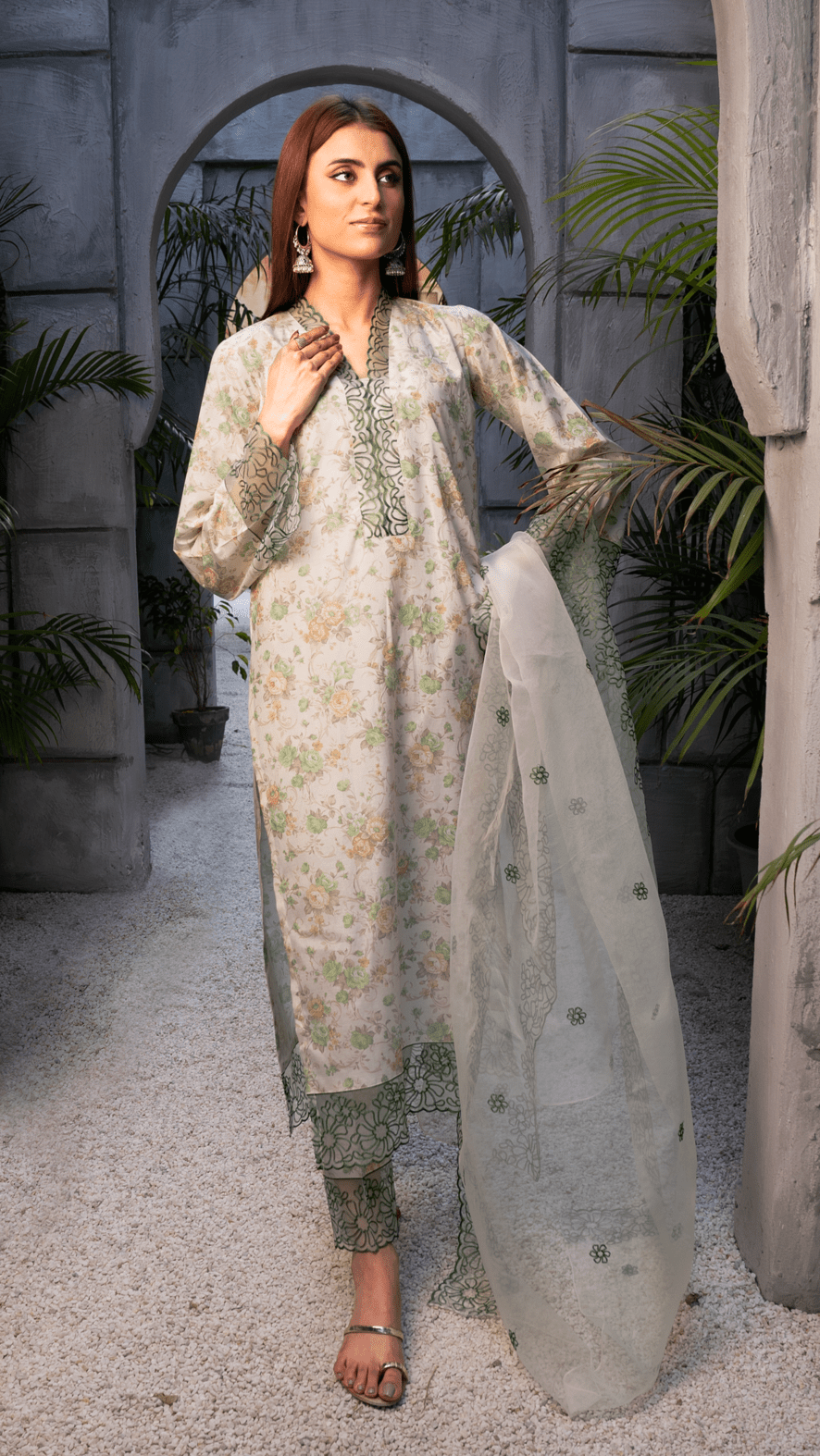 Naaz Couture Green Printed Raw Silk Suit Women 3pcs