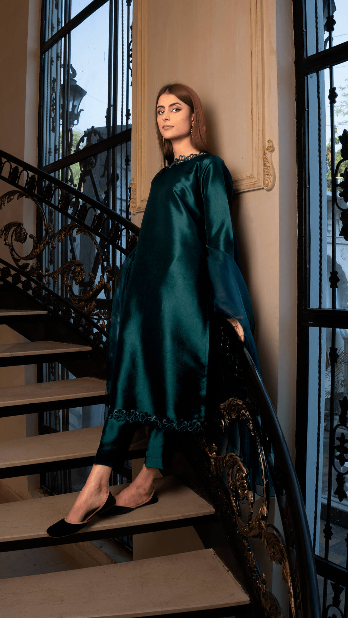 Naaz Couture Dark Teal Raw Silk Suit Women 3pcs