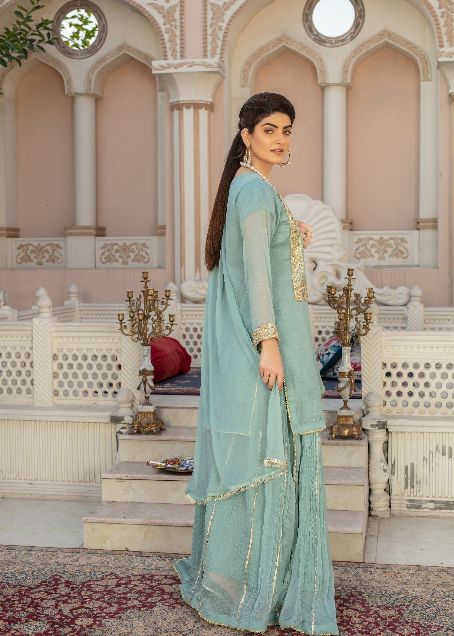 Pehnawa By Bin Akram’s AQUA LACECRUSH CHIFFON Women 3pcs
