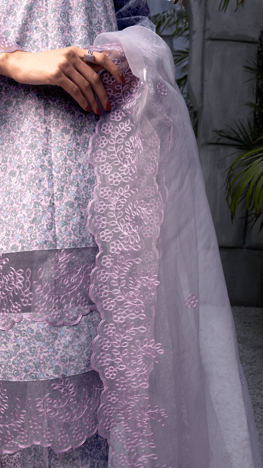 Naaz Couture Lilac Printed Raw Silk Suit Women 3pcs