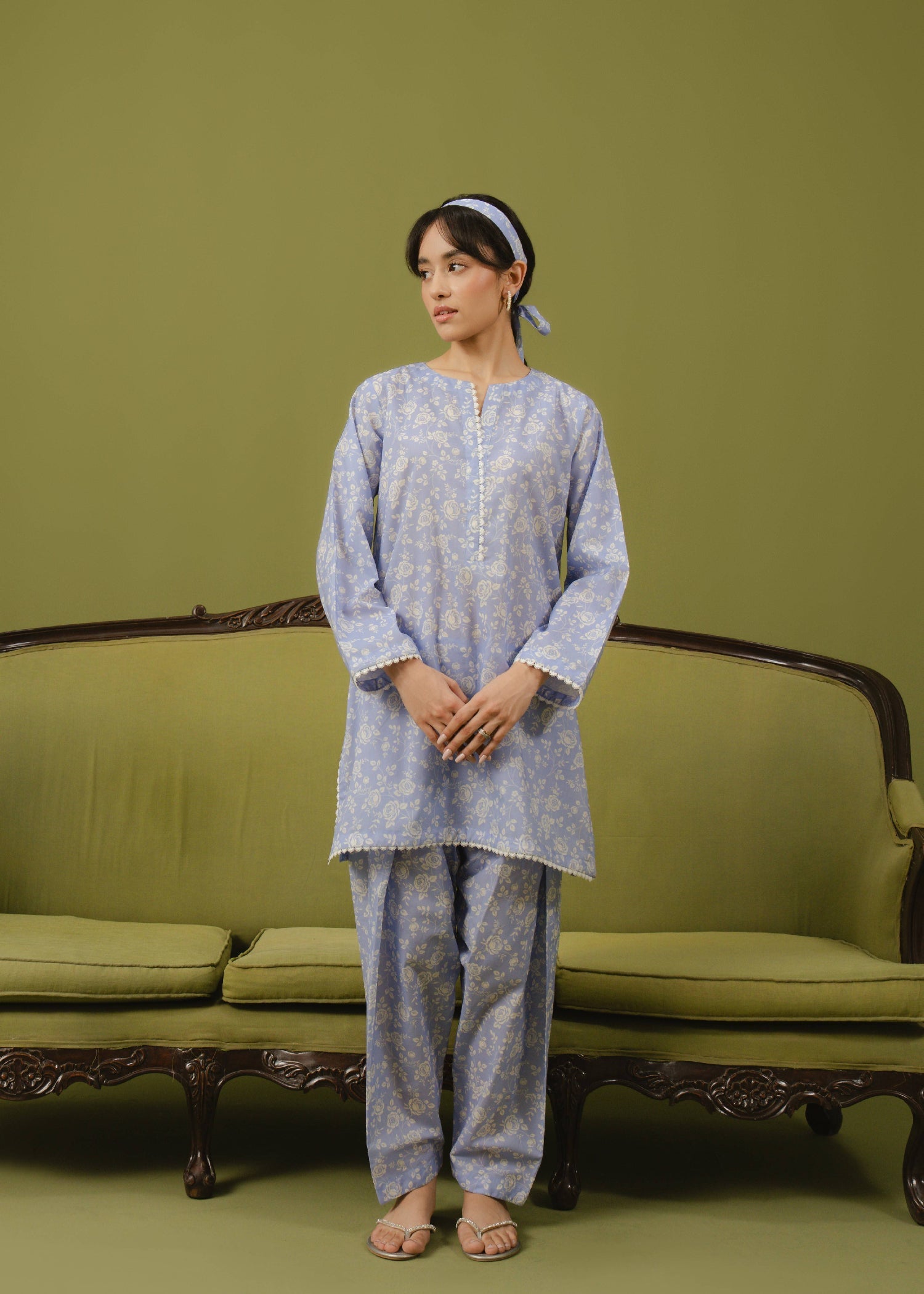 Buzzazi Periwinkle Blue Printed Suit Women 2pcs