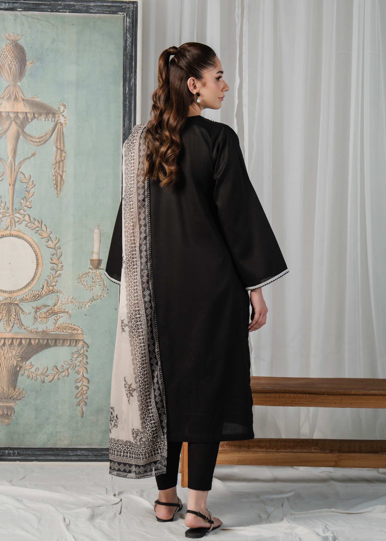 Buzzazi Black Embroidered Suit Women 3pcs