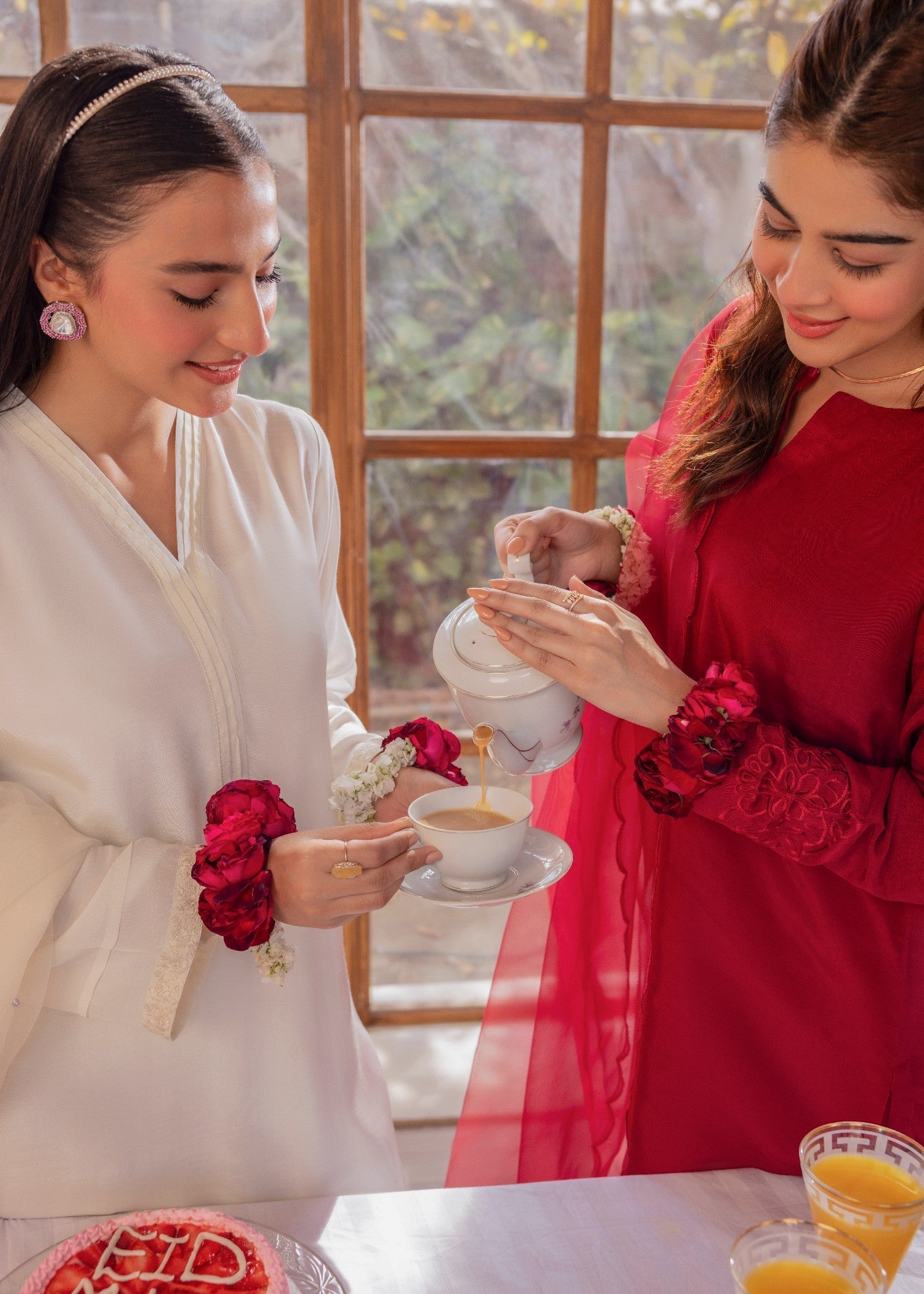 Edowlark Maroon Embroidered Raw Silk Suit Women 4pcs