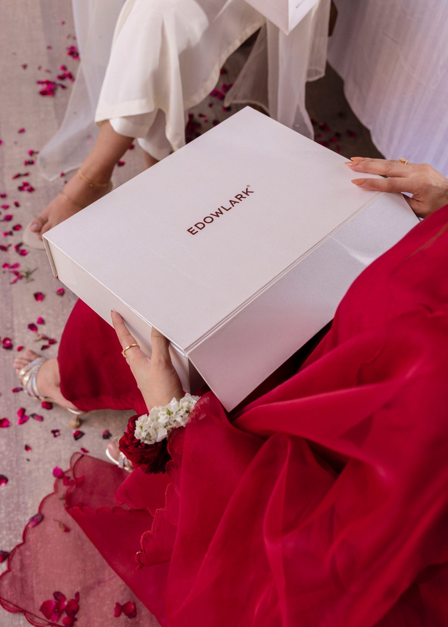 Edowlark Maroon Embroidered Raw Silk Suit Women 4pcs