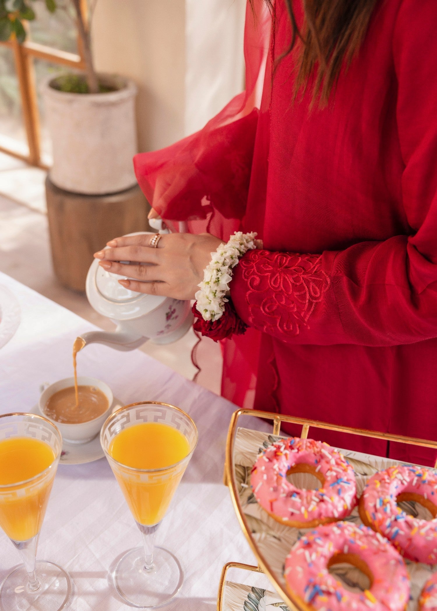 Edowlark Maroon Embroidered Raw Silk Suit Women 4pcs