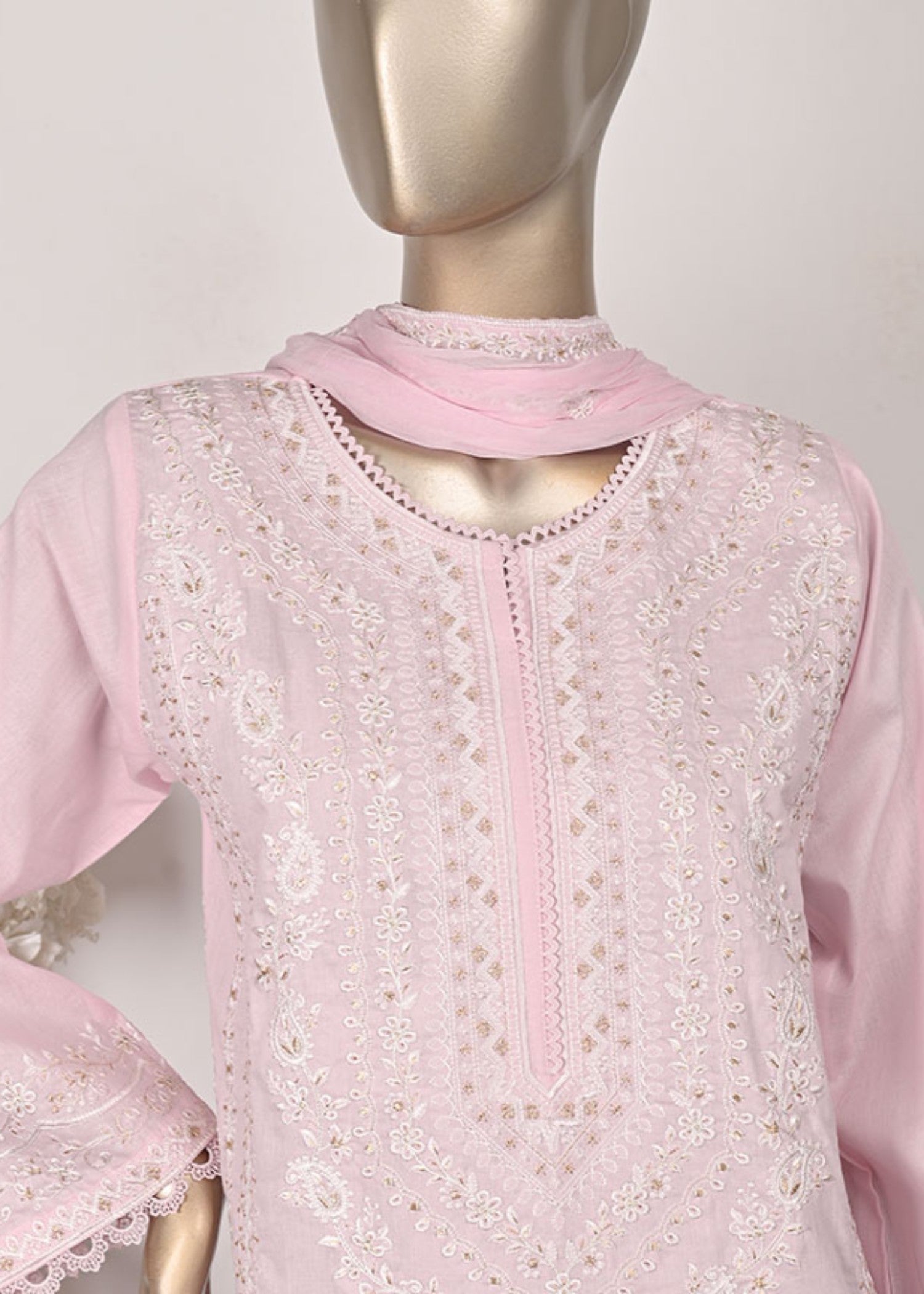 Khombi Delicate BZ 151 Baby Pink Cotton Embroidered Dress Women 3pcs