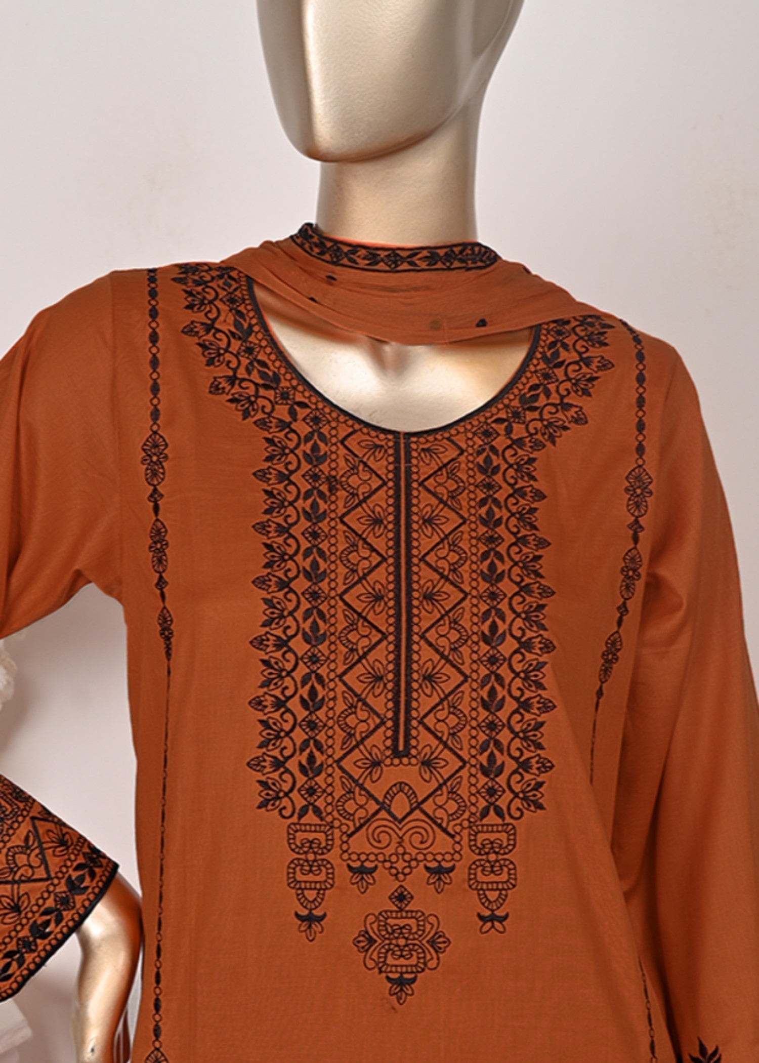 Khombi Grilled BZ 194 Rust Orange Cotton Embroidered Dress Women 3pcs