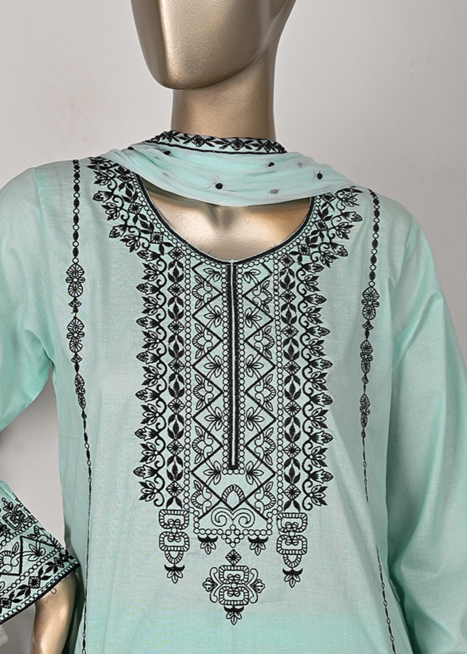 Khombi Grilled BZ 194 Moss Green Daily/Basic Wear Cotton Embroidered Dress Women 3pcs