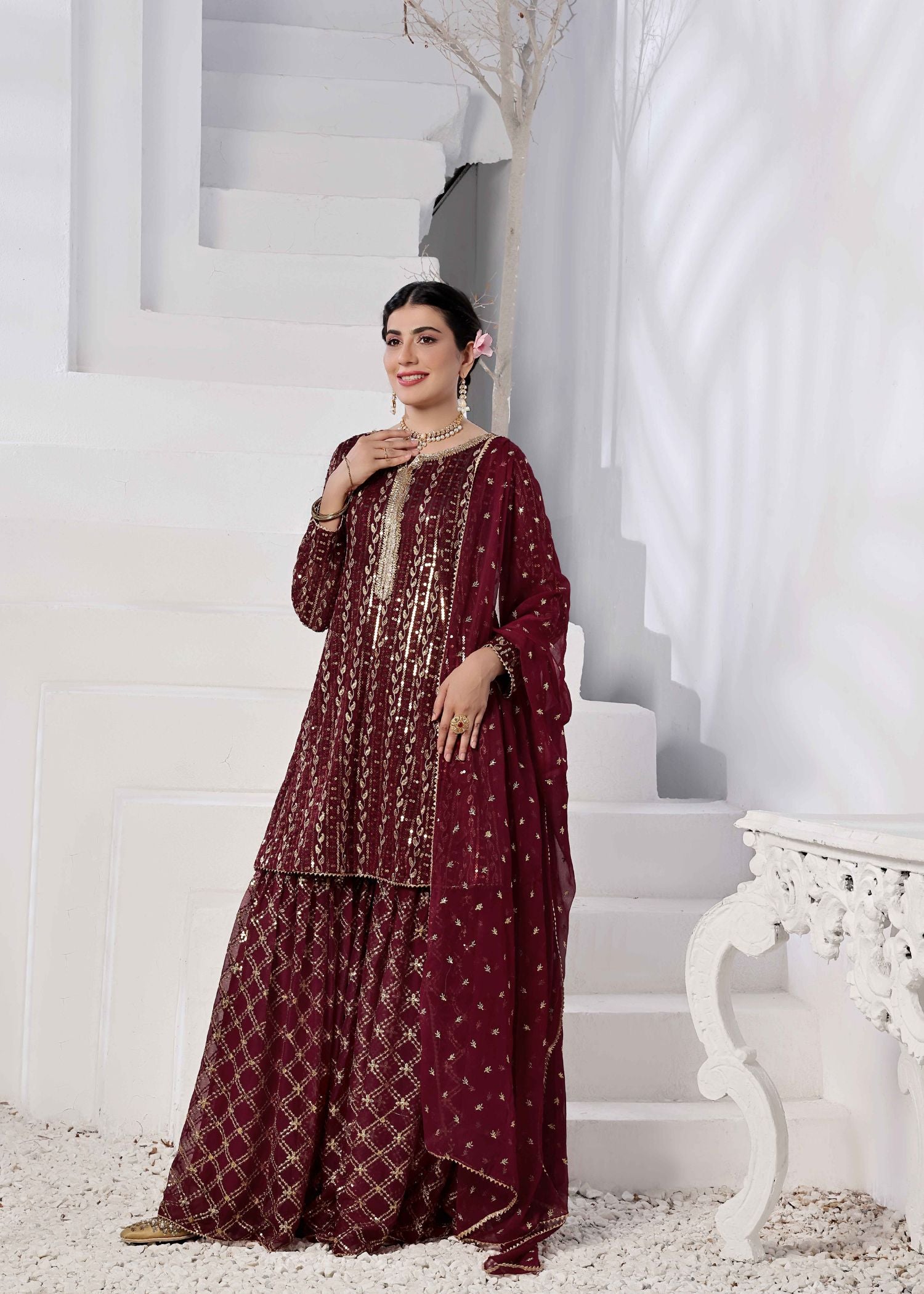 Ayesha Closet Preshy Gul Maroon Women 3pcs