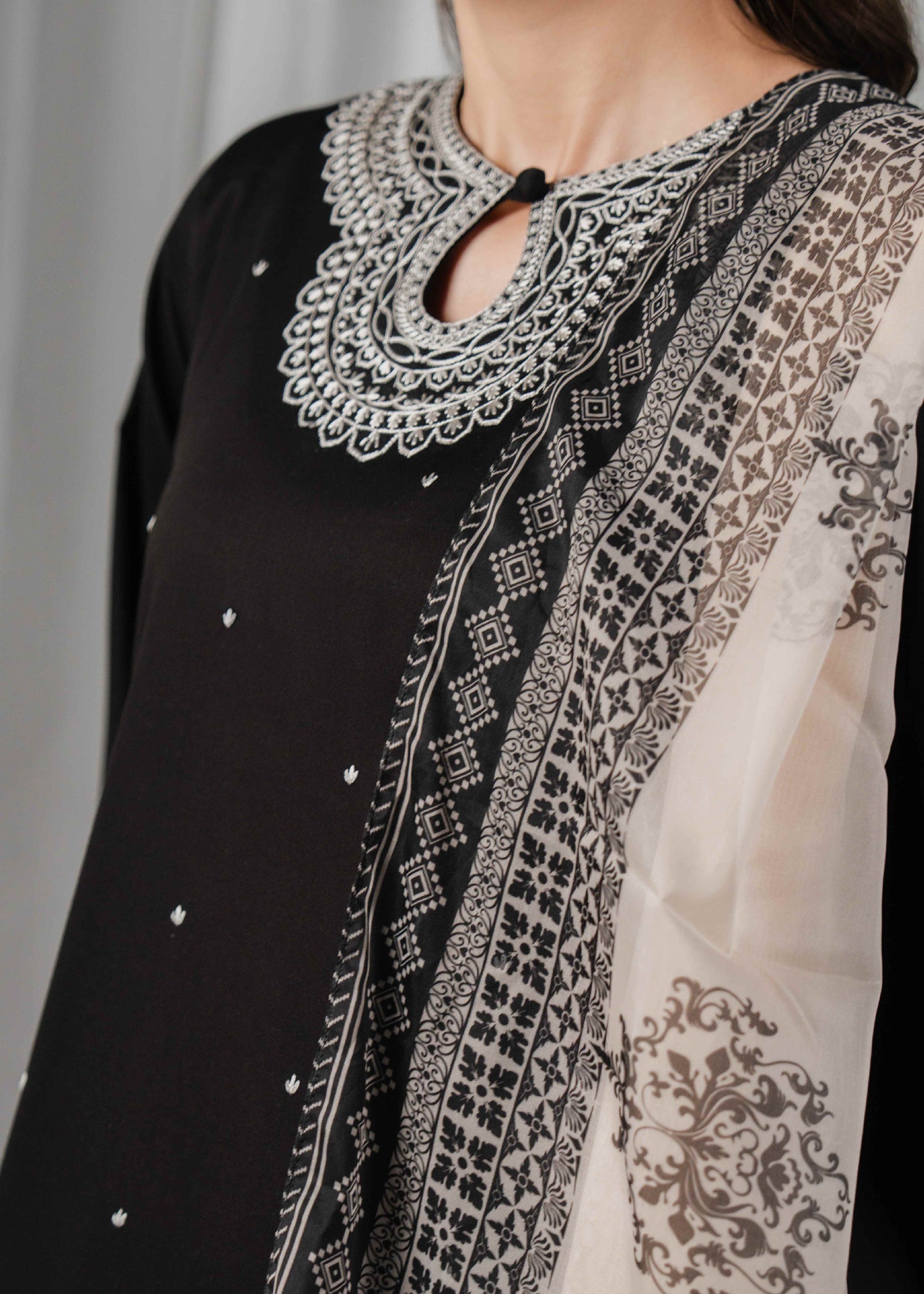 Buzzazi Black Embroidered Suit Women 3pcs