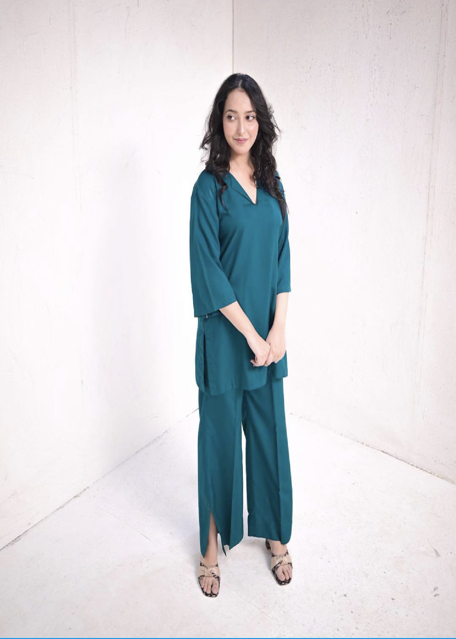 Zauk Teal Green Two Piece Dress Women 2pcs