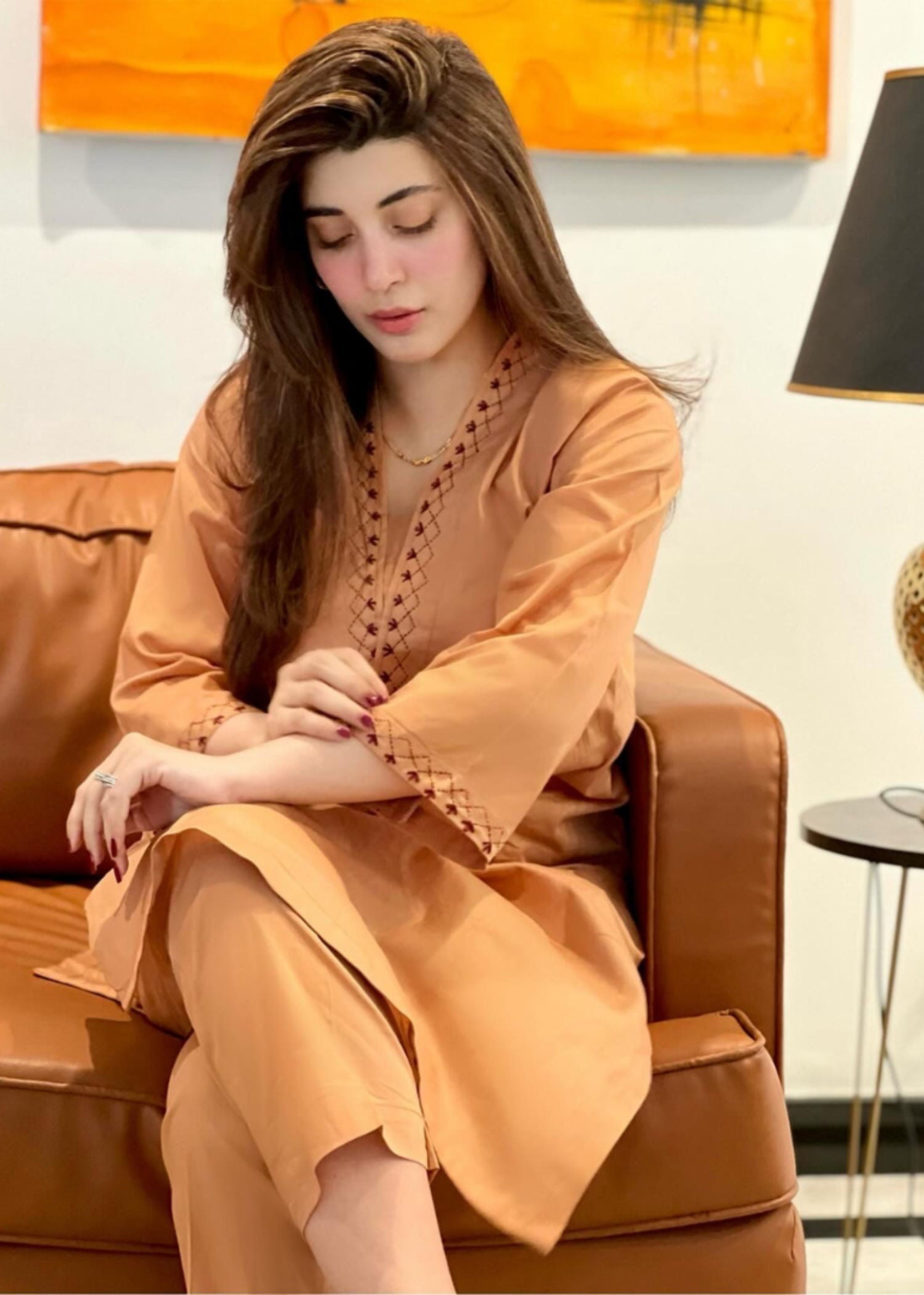 The Slay Wear Beige Embroidered dress Women 2pcs