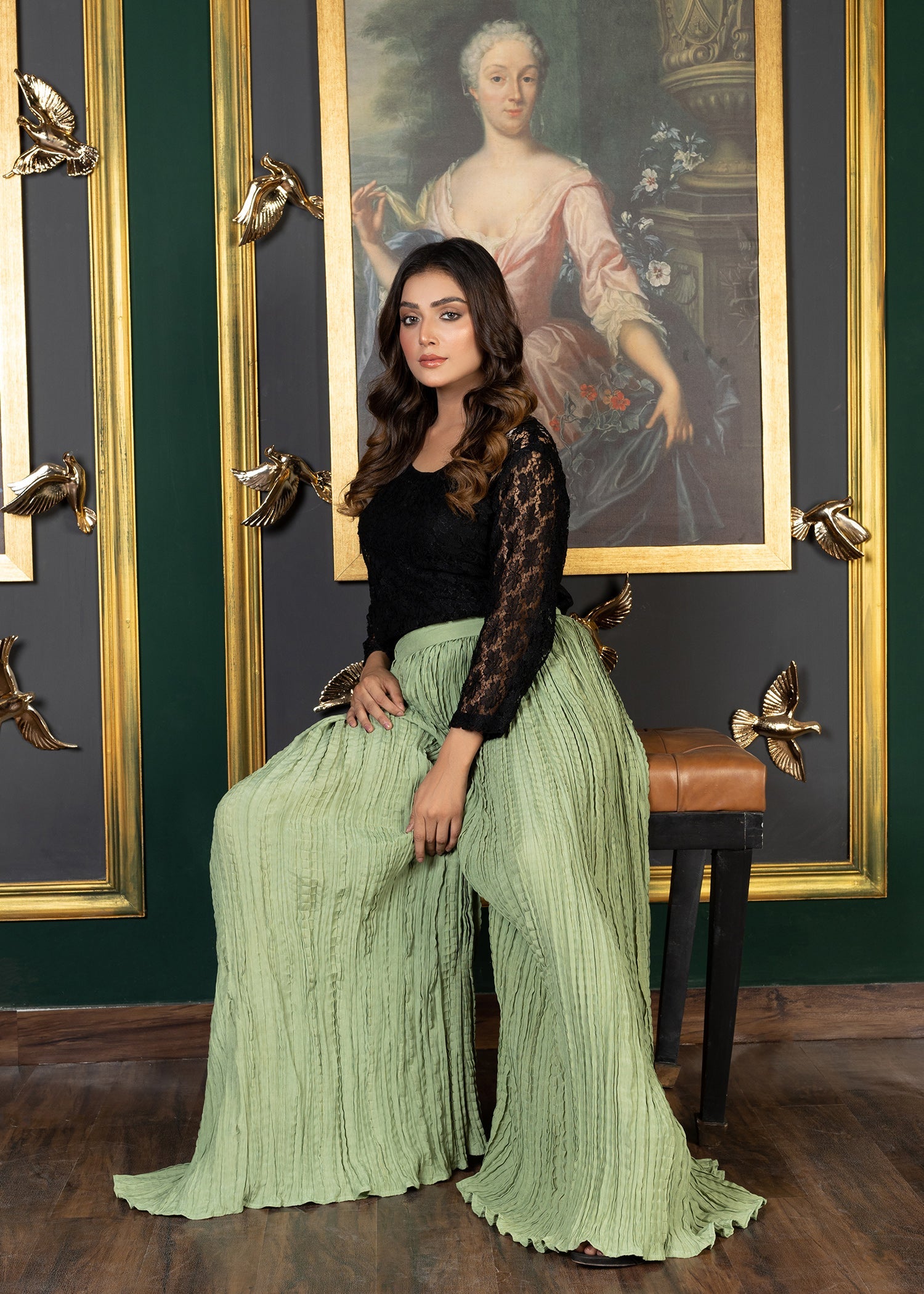 Zarsah Leher Pants Pistachio Green Women 1pcs