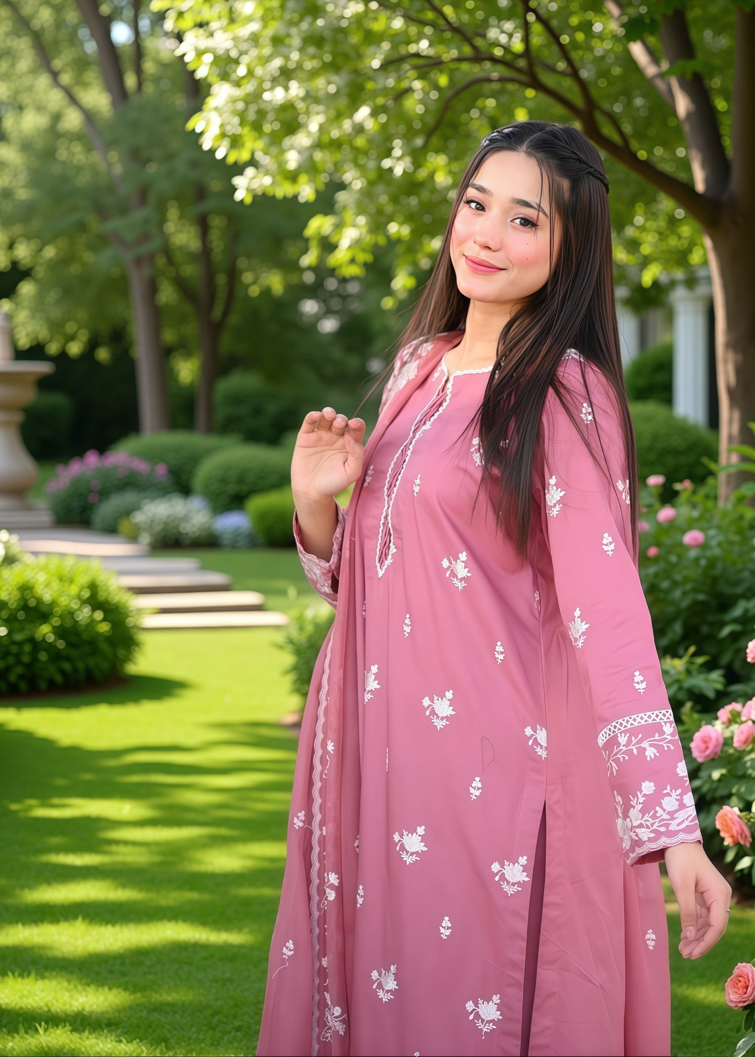Zamnah Pink Petal Perfection Embroidered Set Women 3pcs