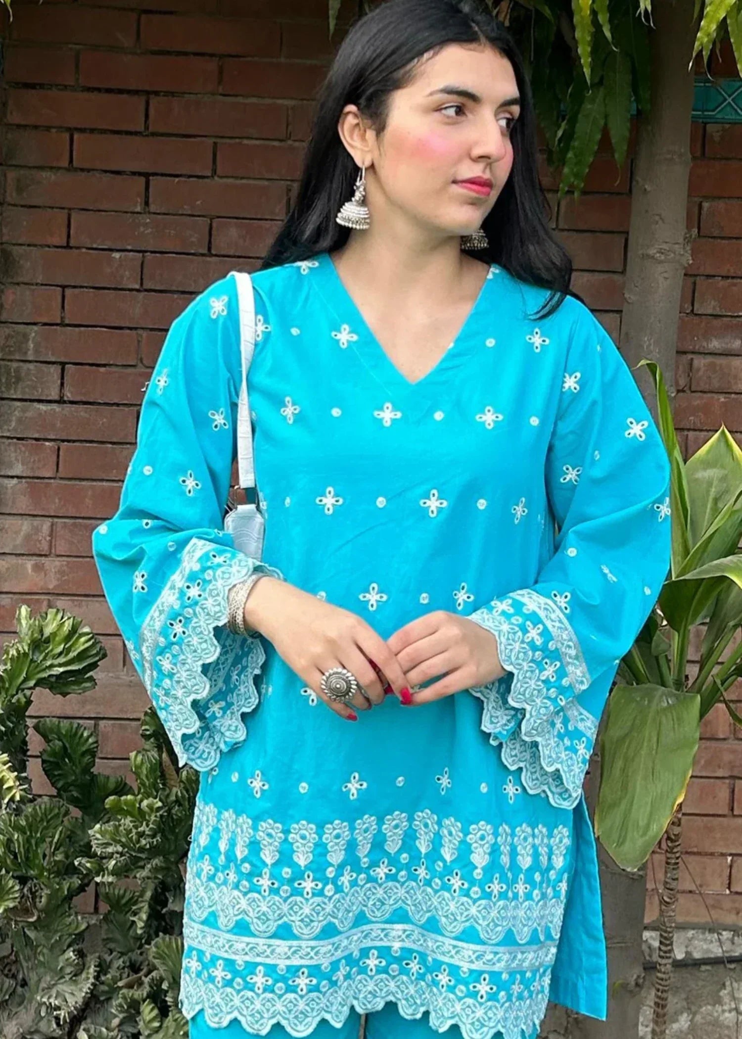 Urban Cut Cotton Chikankaari Embroidred Co Ord Set Women 2pcs