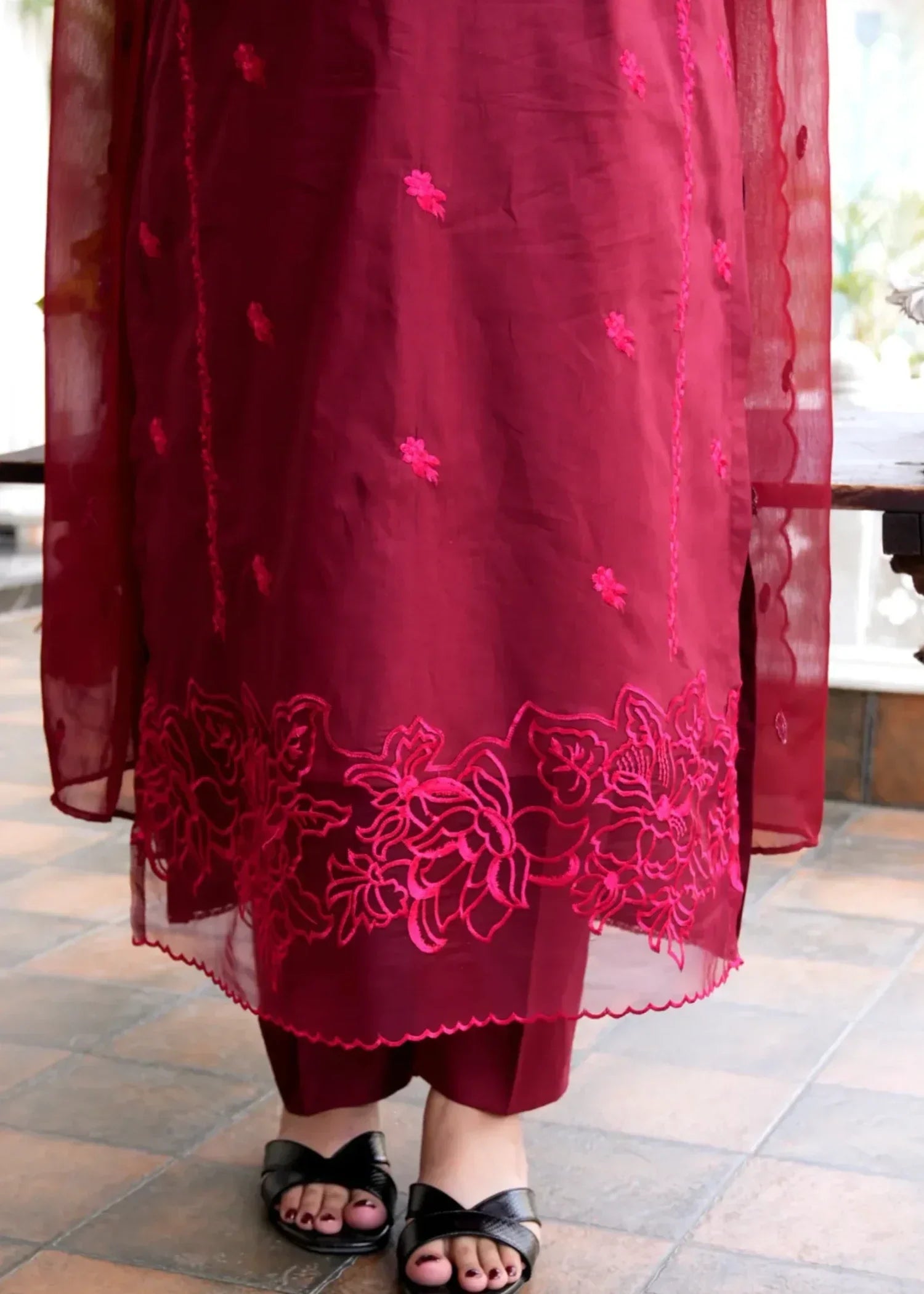 OR COUTURE BY RAMSHA OBAID Embroidered Maroon Lawn Set Women 3pcs