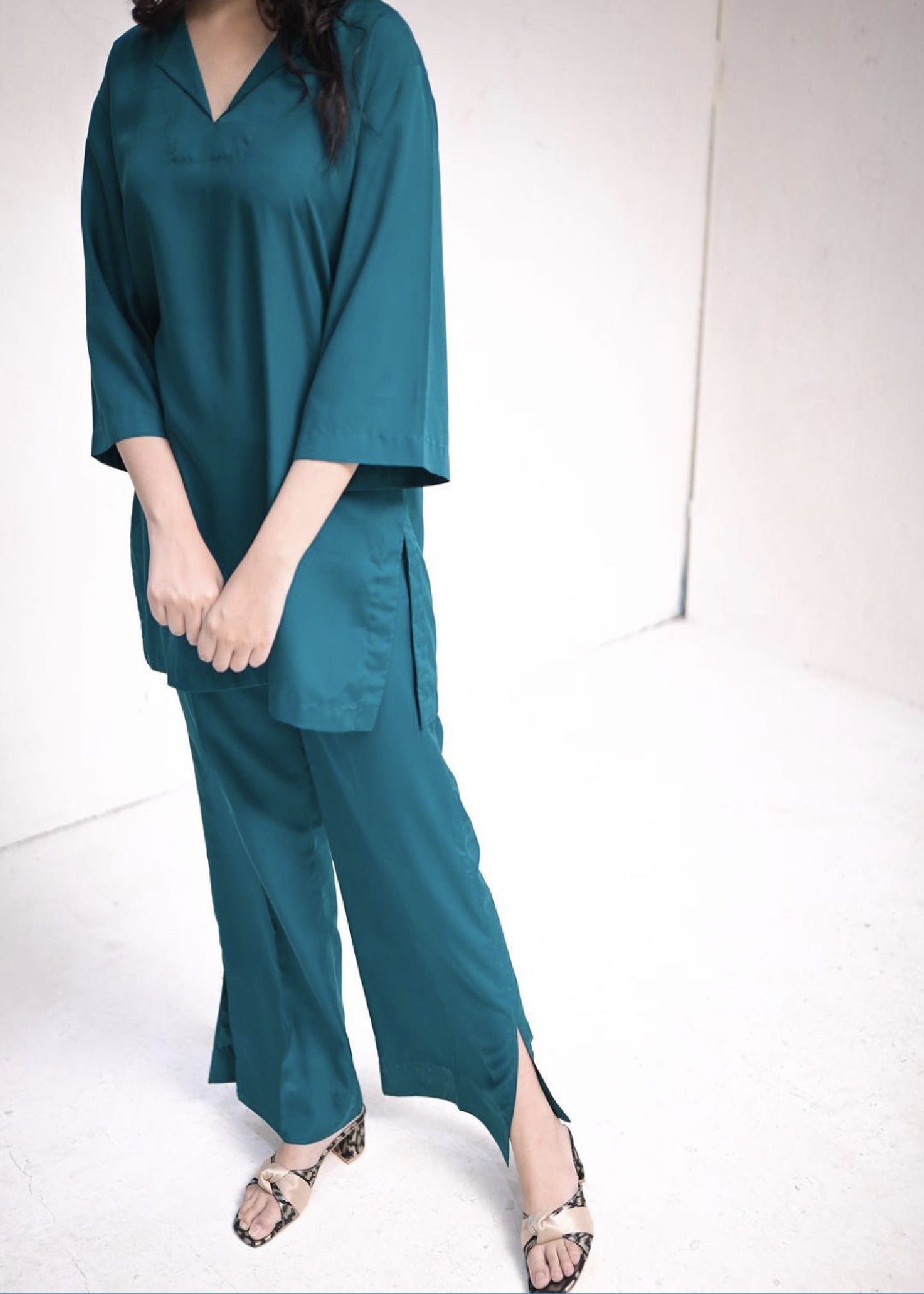Zauk Teal Green Two Piece Dress Women 2pcs