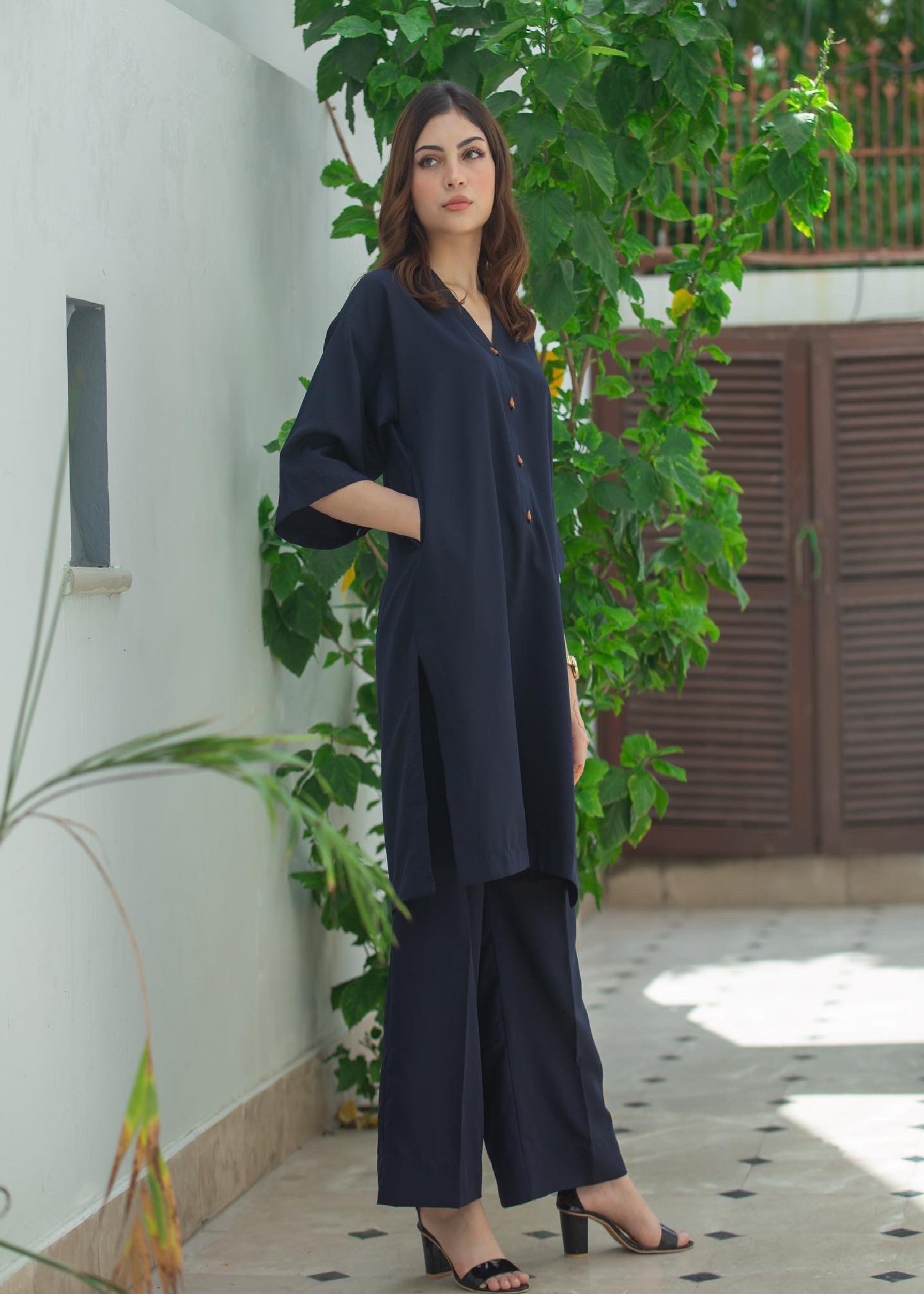 Zauk Navy Blue Two Piece Dress Women 2pcs