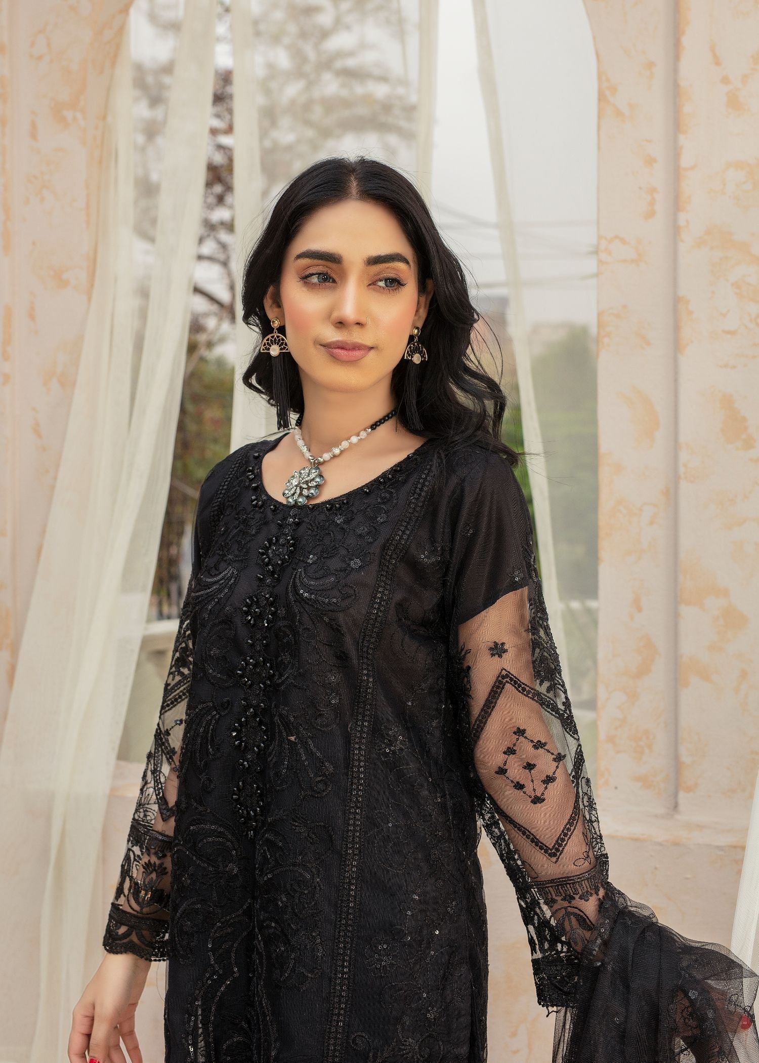 Pehnawa By Bin Akram’s BLACK BEAUTY EMBROIDERED NET Women 3pcs