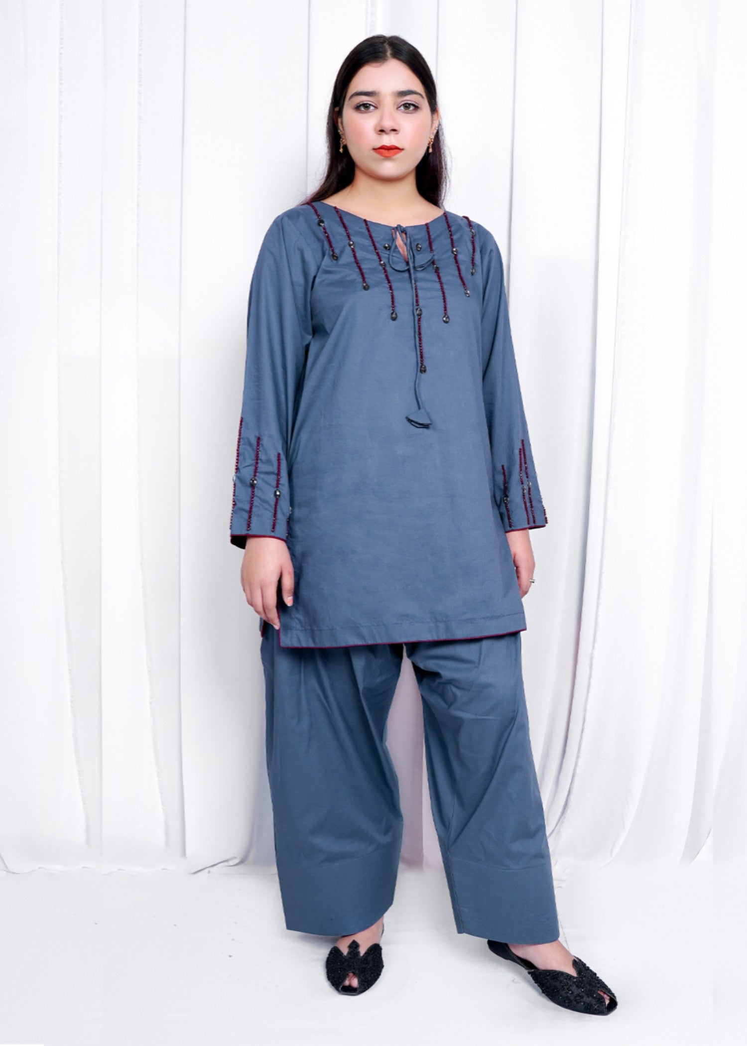 Pretbee Grey Handmade Stone Work Farshi Shalwar Set Women 2pcs