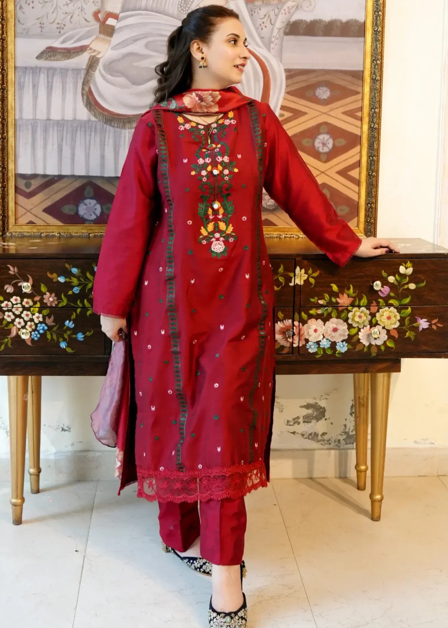OR COUTURE BY RAMSHA OBAID Embroidered Rosemary Red Lawn SET Women 3pcs