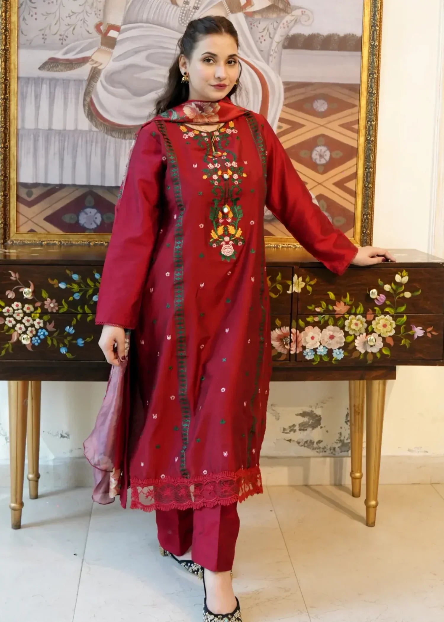 OR COUTURE BY RAMSHA OBAID Embroidered Rosemary Red Lawn SET Women 3pcs