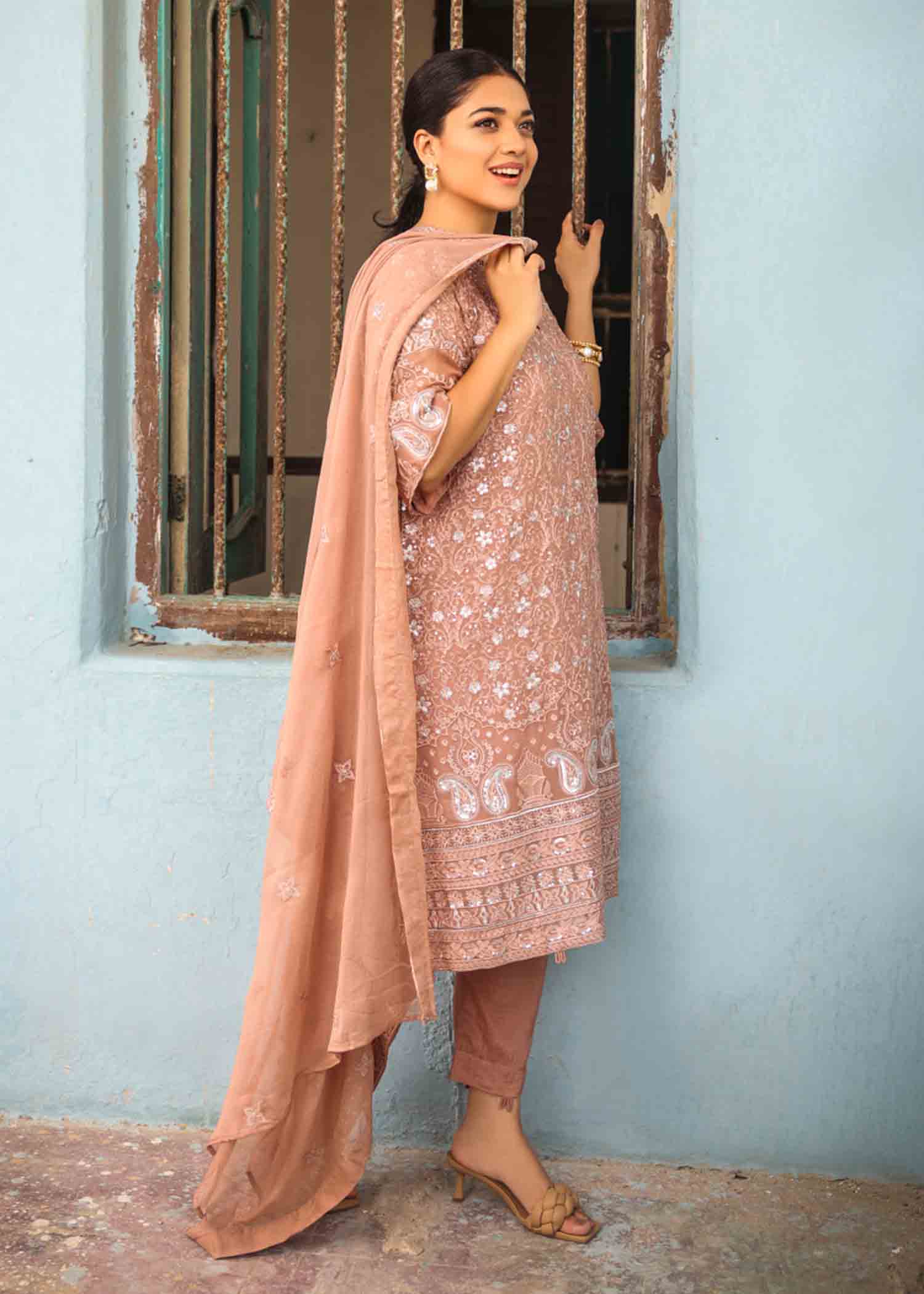 Anum Jung BEIGE CHIFFON EMB 194 Women 4pcs