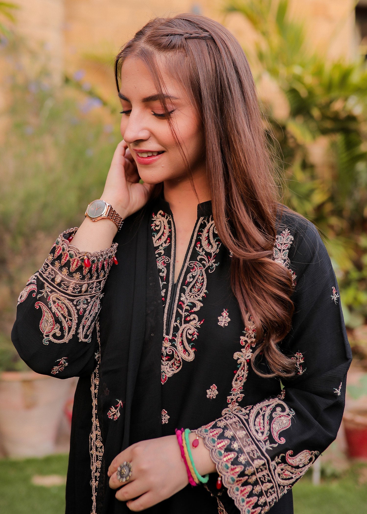 Merakish Rich Black embroidered chiffon unstitched Suit Women 3pcs