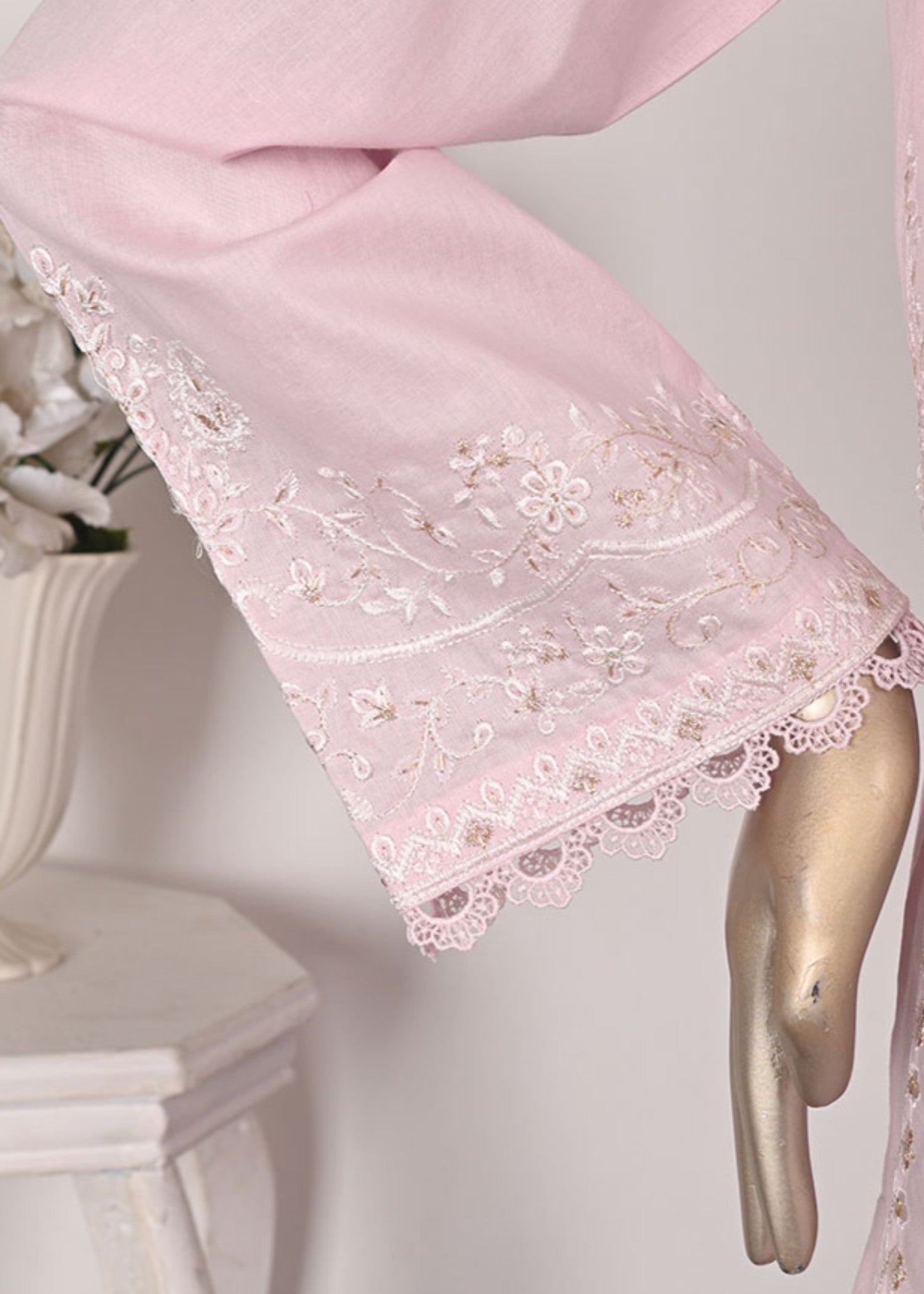 Khombi Delicate BZ 151 Baby Pink Cotton Embroidered Dress Women 3pcs