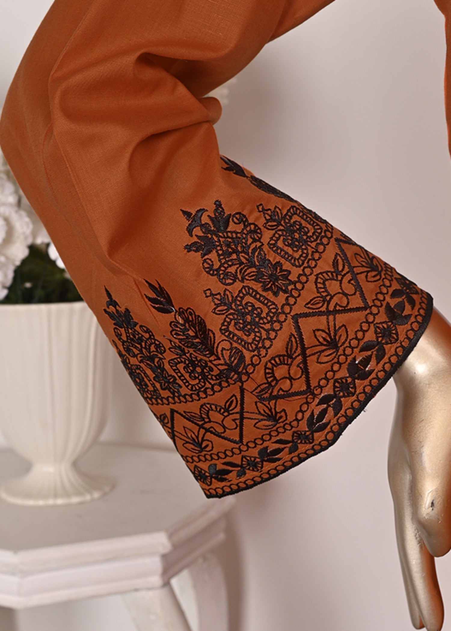 Khombi Grilled BZ 194 Rust Orange Cotton Embroidered Dress Women 3pcs