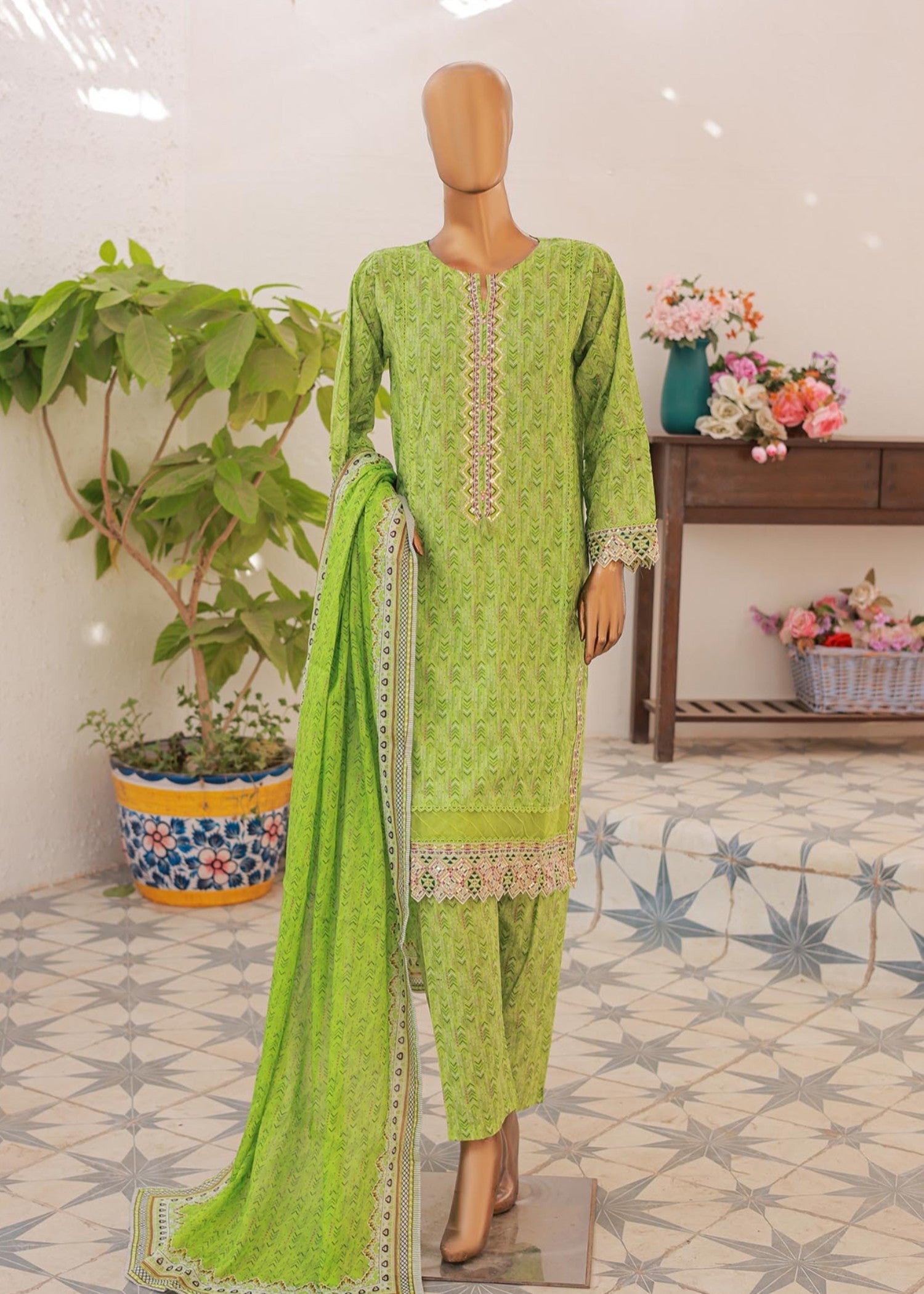 Suntex Fabrics – MINT GREEN Festive Embroidered Women 3pcs