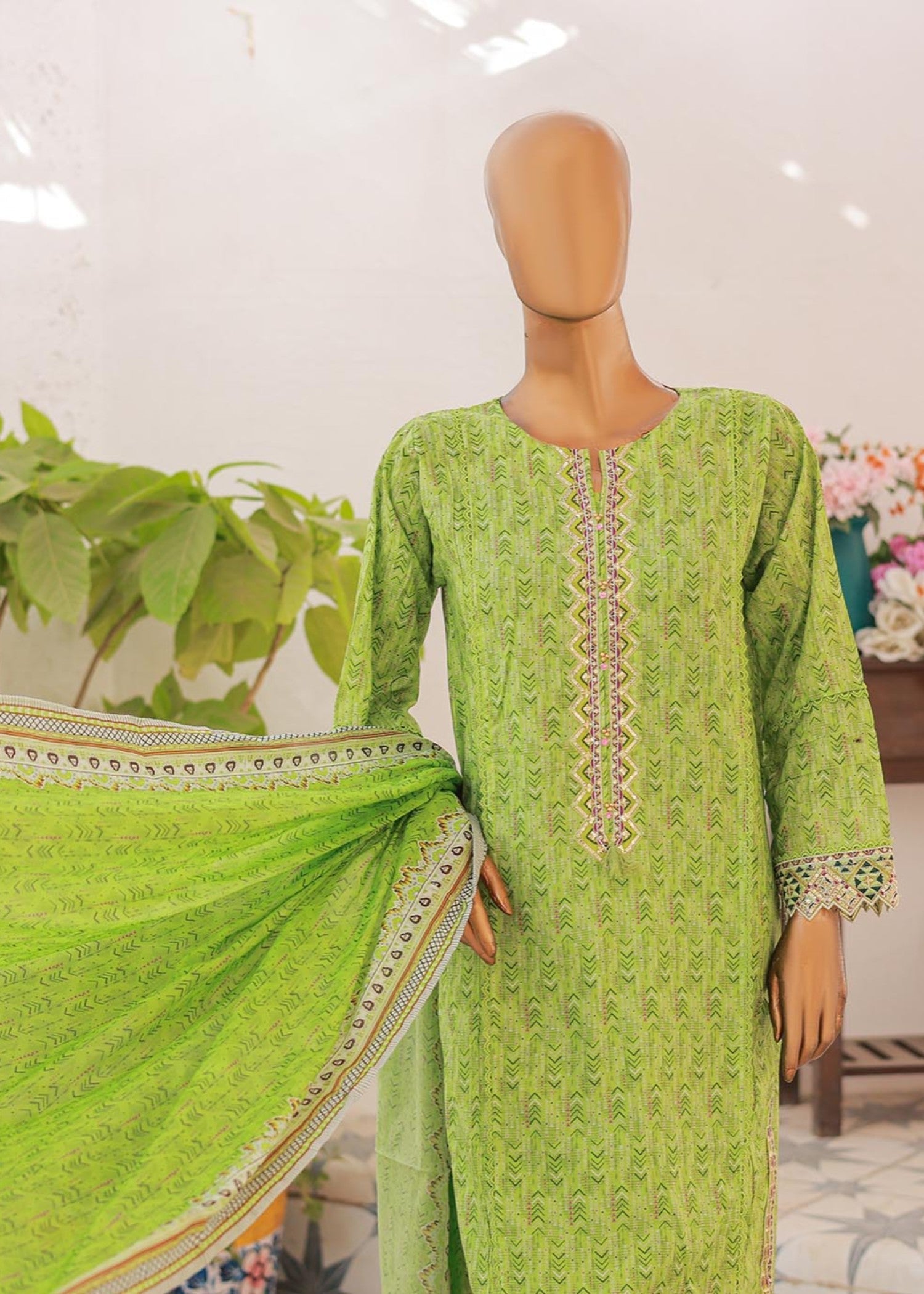 Suntex Fabrics – MINT GREEN Festive Embroidered Women 3pcs