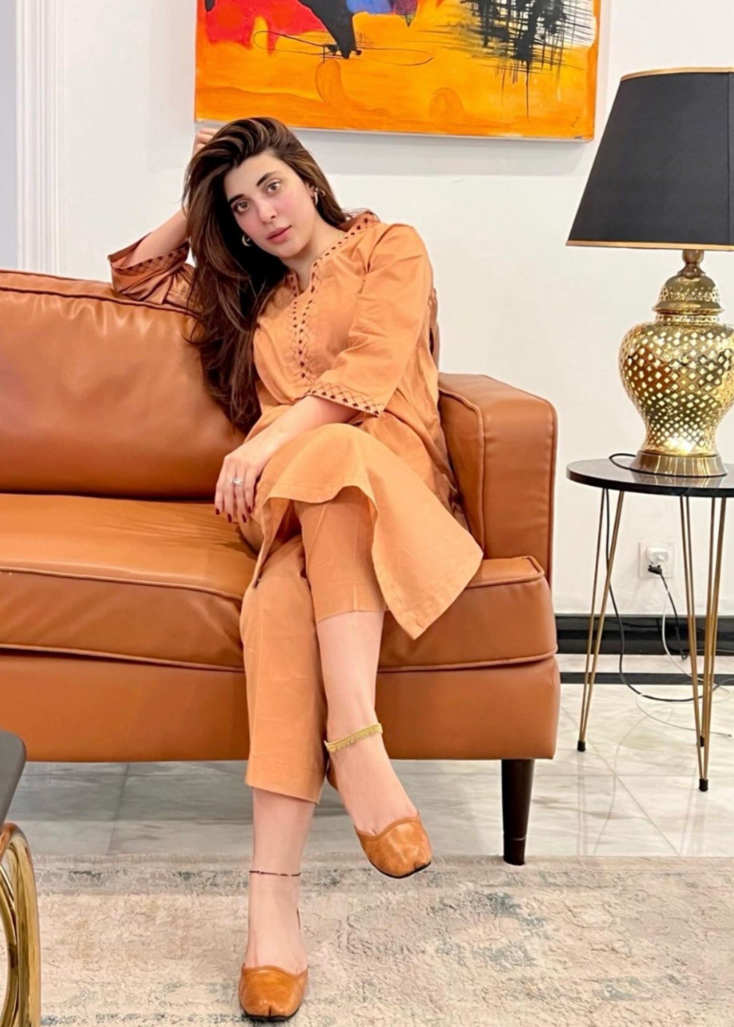 The Slay Wear Beige Embroidered dress Women 2pcs