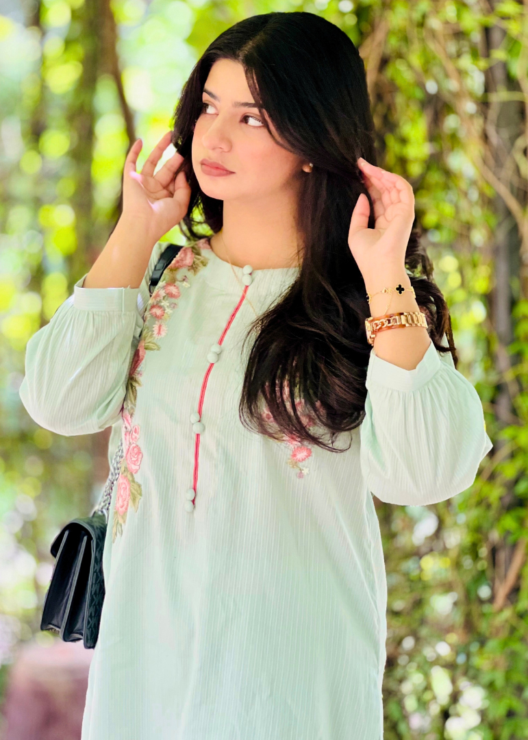 Haya'S Creation Embroidered Pistachio Green Doria Lawn Dress with Farshi Shalwar Women 2pcs