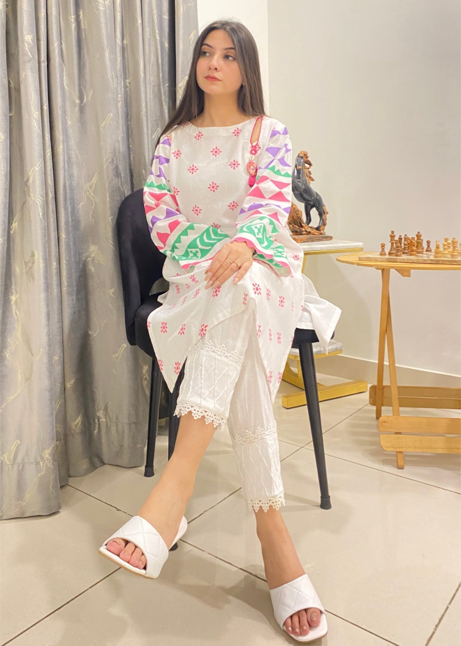 Urban Cut Stitched Cotton Printed Kurta Premium & Stylish Women 1pcs