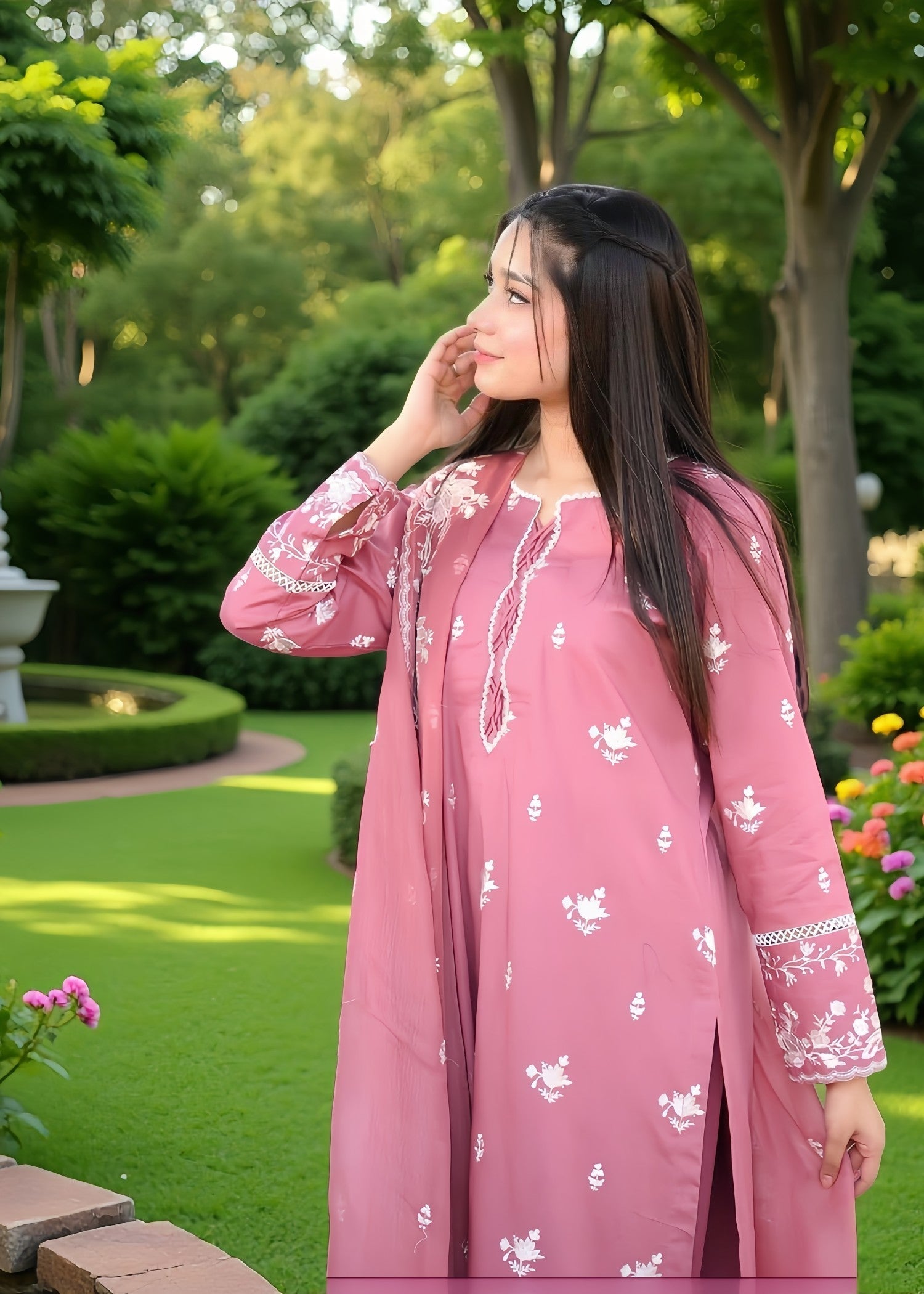 Zamnah Pink Petal Perfection Embroidered Set Women 3pcs