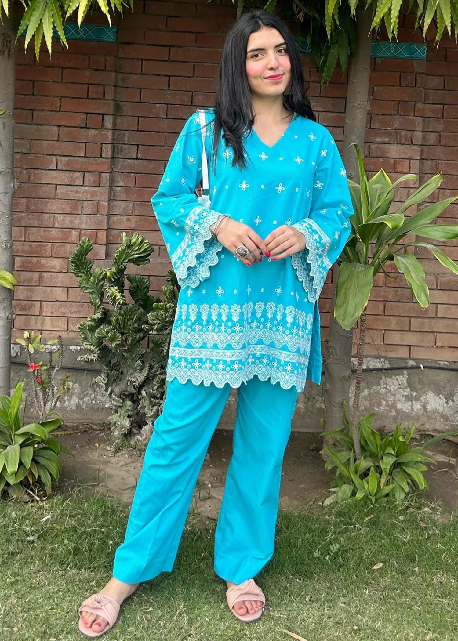 Urban Cut Cotton Chikankaari Embroidred Co Ord Set Women 2pcs
