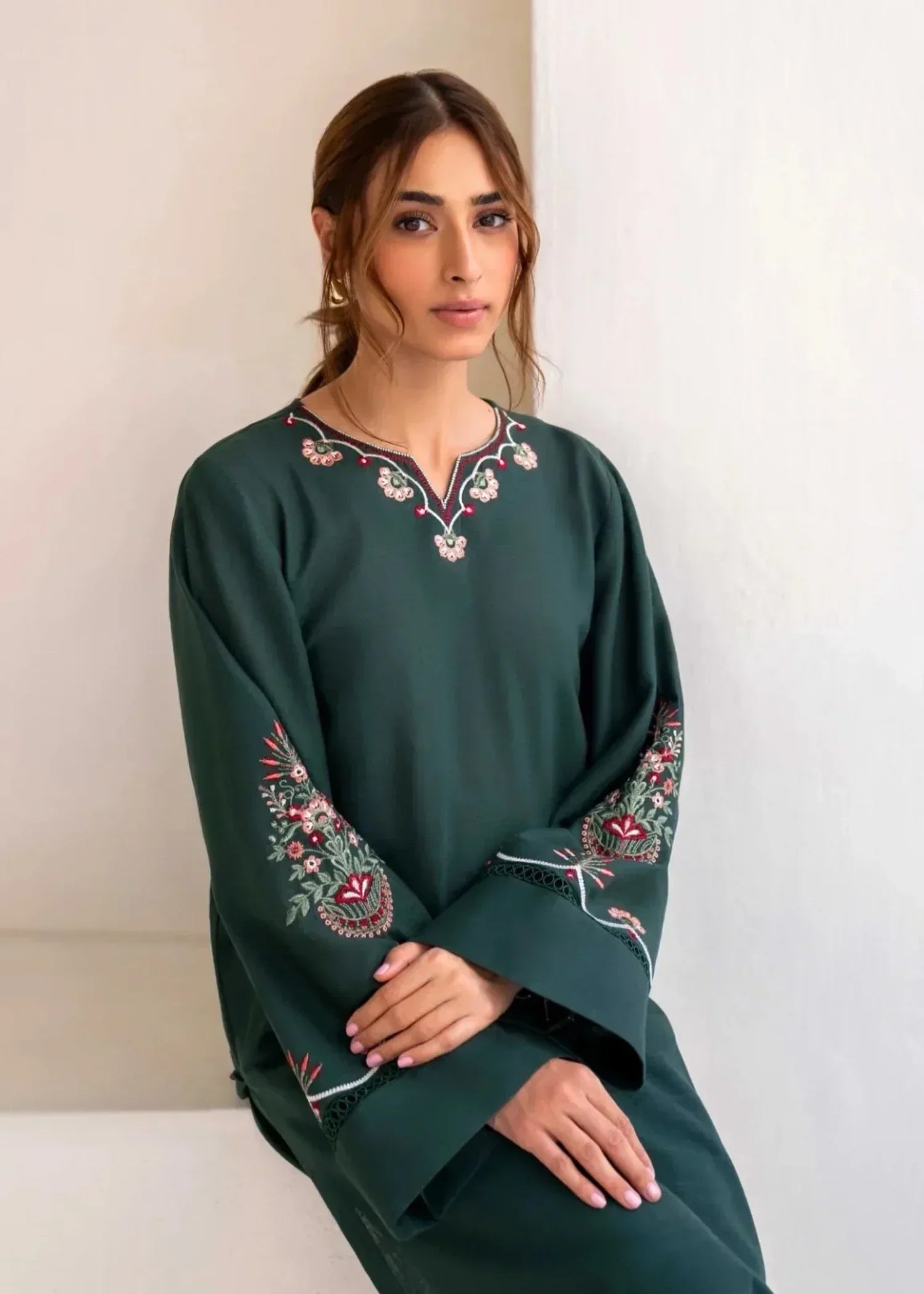 Sajfi Closet Mongia Green Embroidered Stitched Suit for Women Women 2pcs