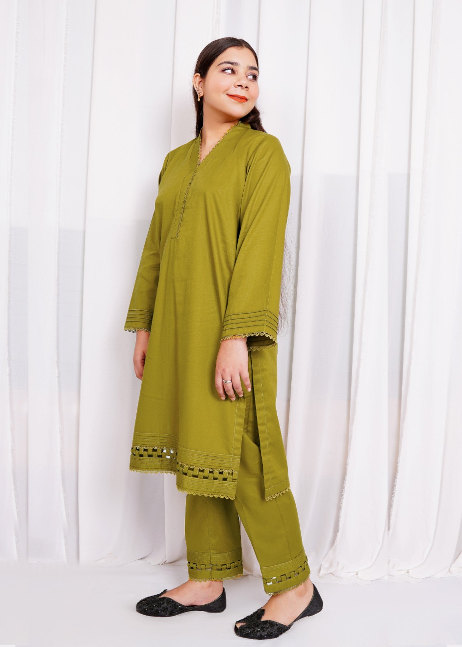 Pretbee Olive Green Kurta Set Women 2pcs