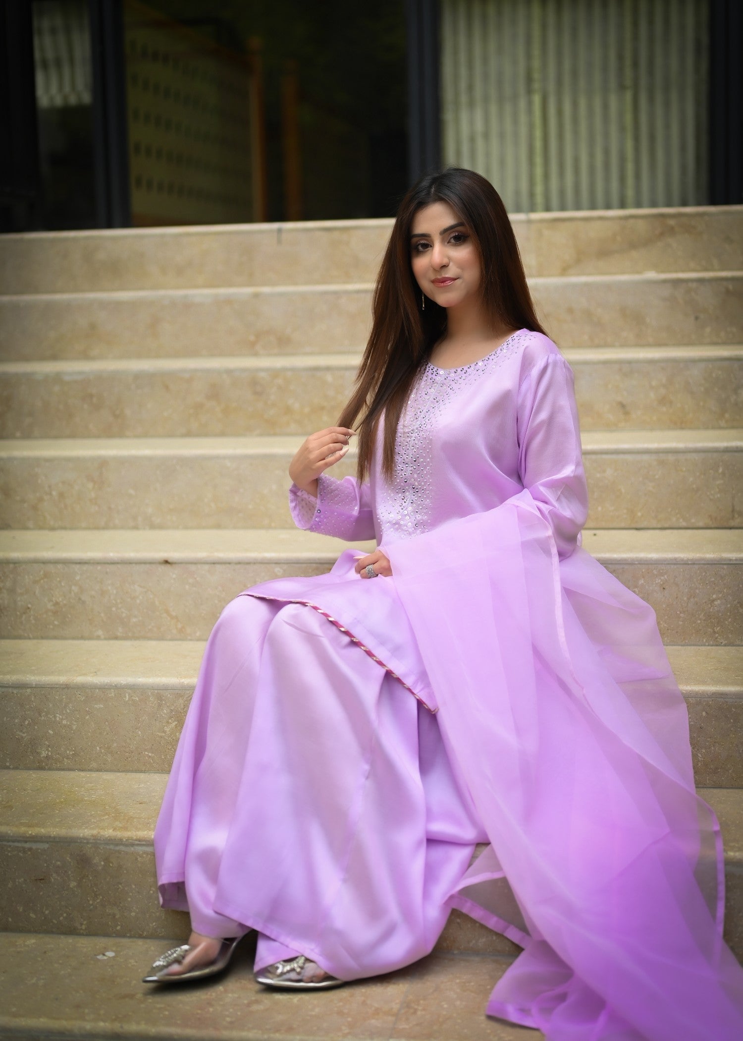 The Affordable Designer Crystal Lilac Gharara Women 3pcs