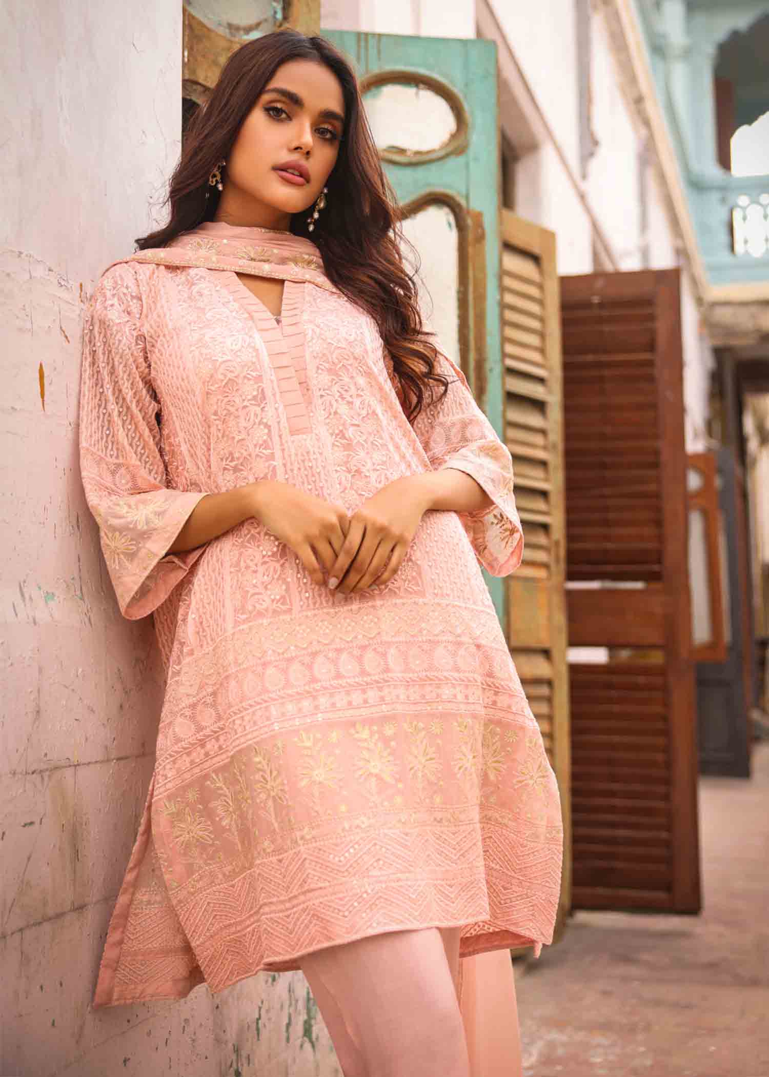 Anum Jung PINK CHIFFON EMB 192 Women 3pcs