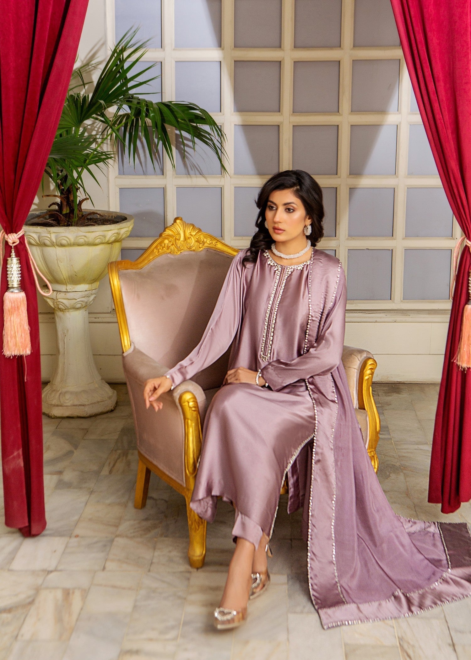 Alnuqat URBAN DRESS LALIC SHAMOSE SILK: Women 3pcs