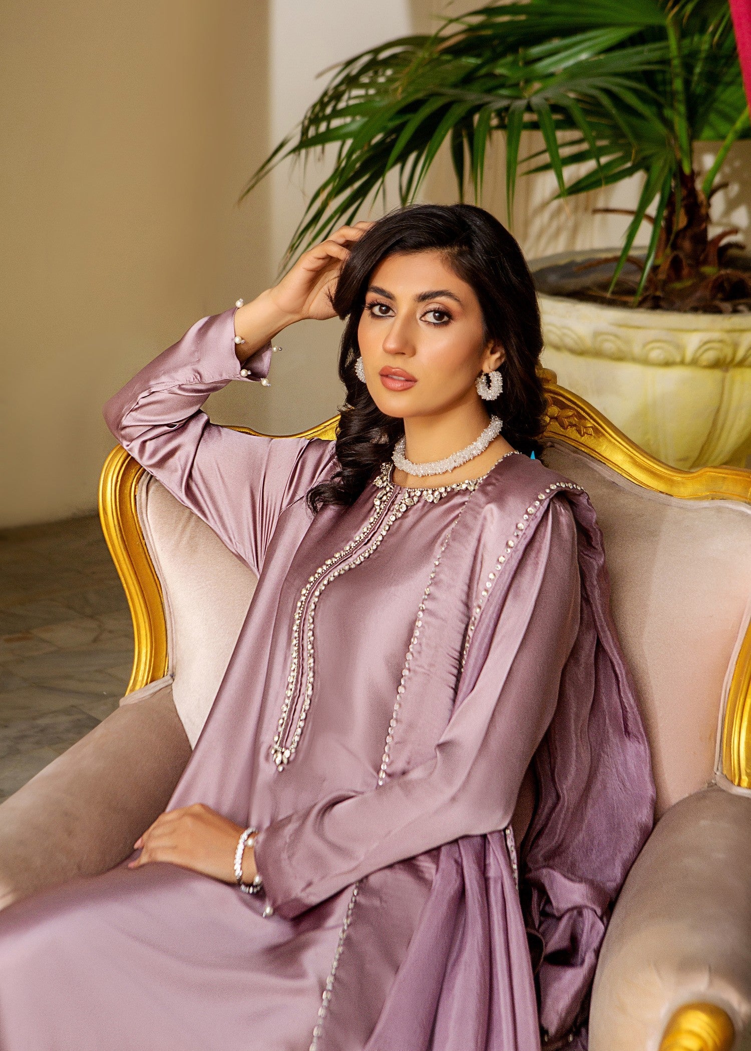 Alnuqat URBAN DRESS LALIC SHAMOSE SILK: Women 3pcs