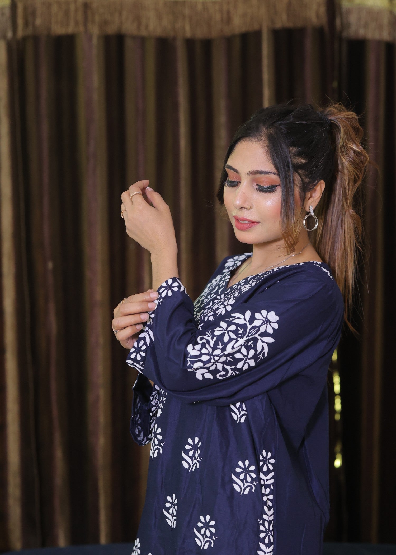 Libas Thread Foam Print Navy Blue Women 2pcs